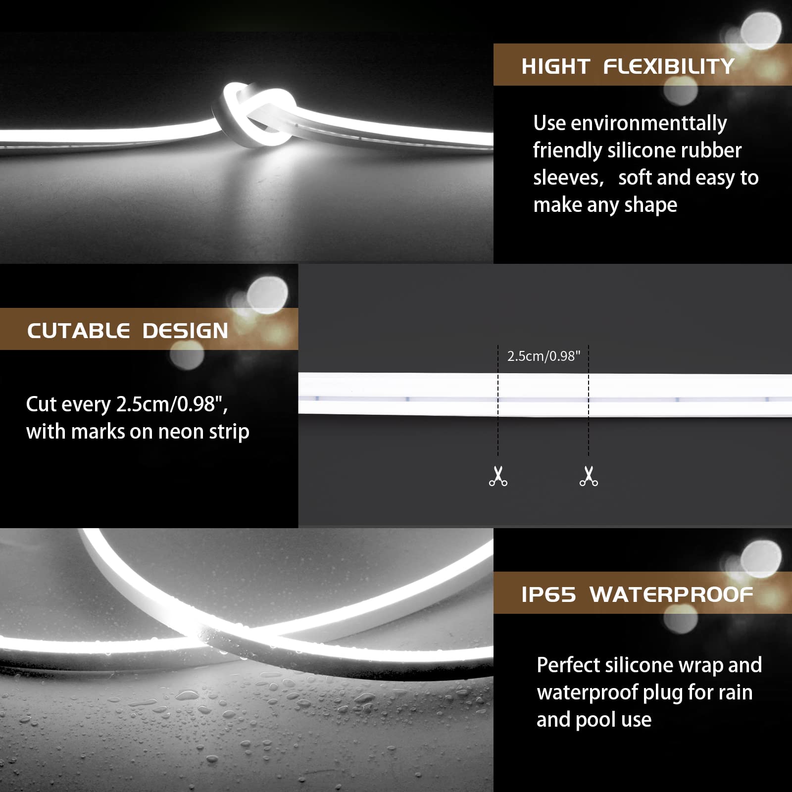 Owofydr White Neon Rope Lights 16.4Ft/5M 6500K Neon Light Strip, 12V Flex Waterproof Neon Led Strip Silicone Led Strip Lights, F