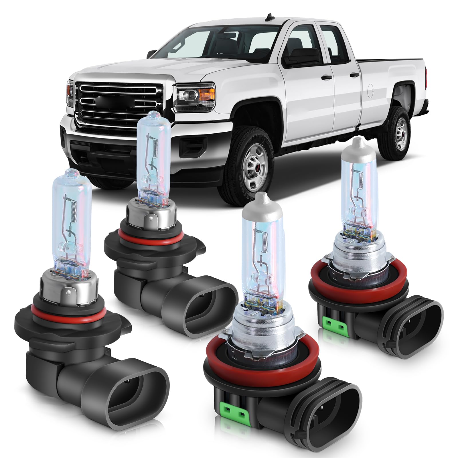 XRDHJI Fit for GMC Sierra 1500 2500 3500 2007 2008 2009 2010 2011 2012 2013 High Performance Halogen Headlight Bulbs,9005 H11 Hi