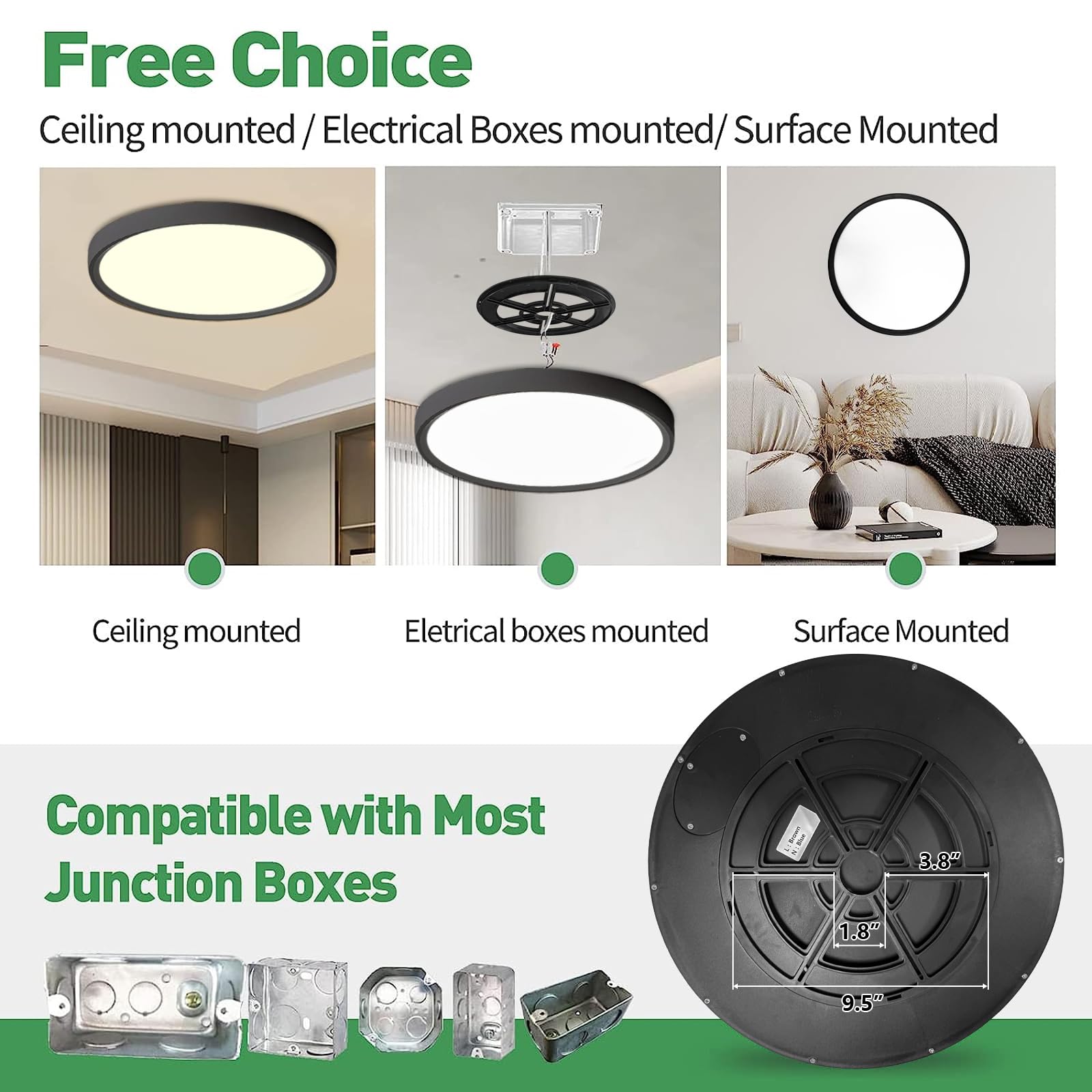2Pk 15.8 Inch Black Led Flush Mount Ceiling Light, 32W, 3480Lm, 3000K/4000K/6000K Cct Selectable, Round Flat Panel Light Low Pro