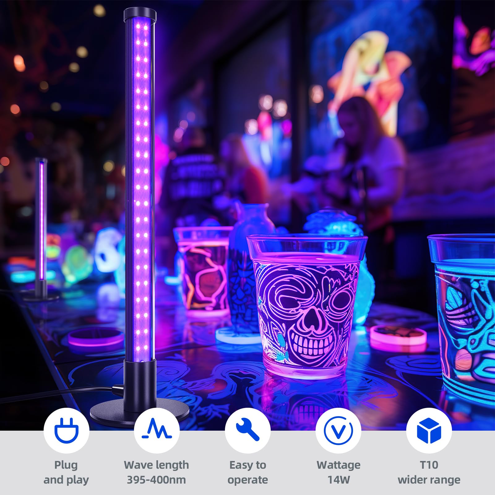 Barrina Led Black Lights, T10 Vertical Standing Table Blacklight Fixture, 14W, 385-400Nm, 1Ft Desktop Led Black Light With Stand