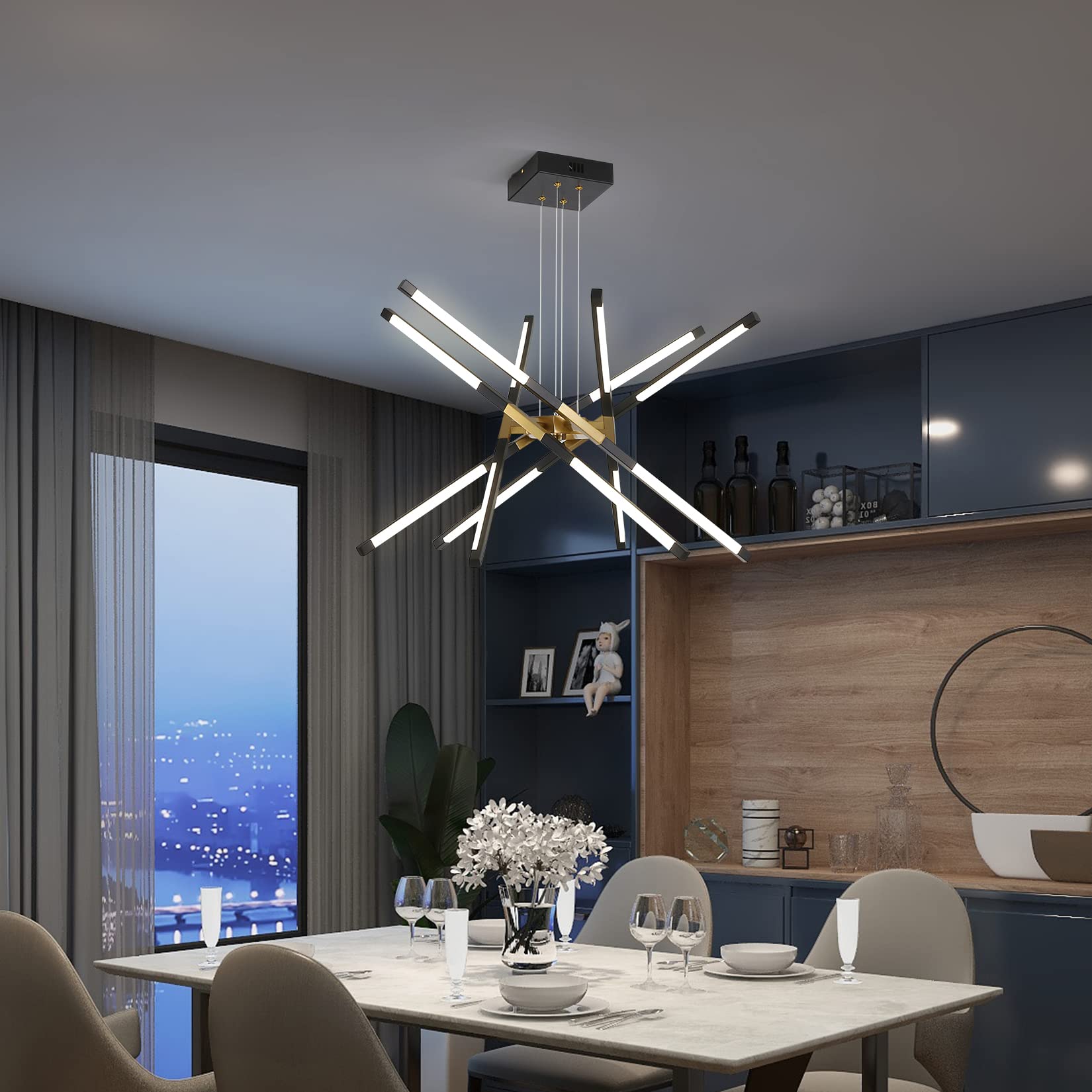 Chandeliers Modern Led Ceiling Light Dimmable Black Chandelier Embedded Installation Fixture,Sputnik Pendant Light Pluggable New