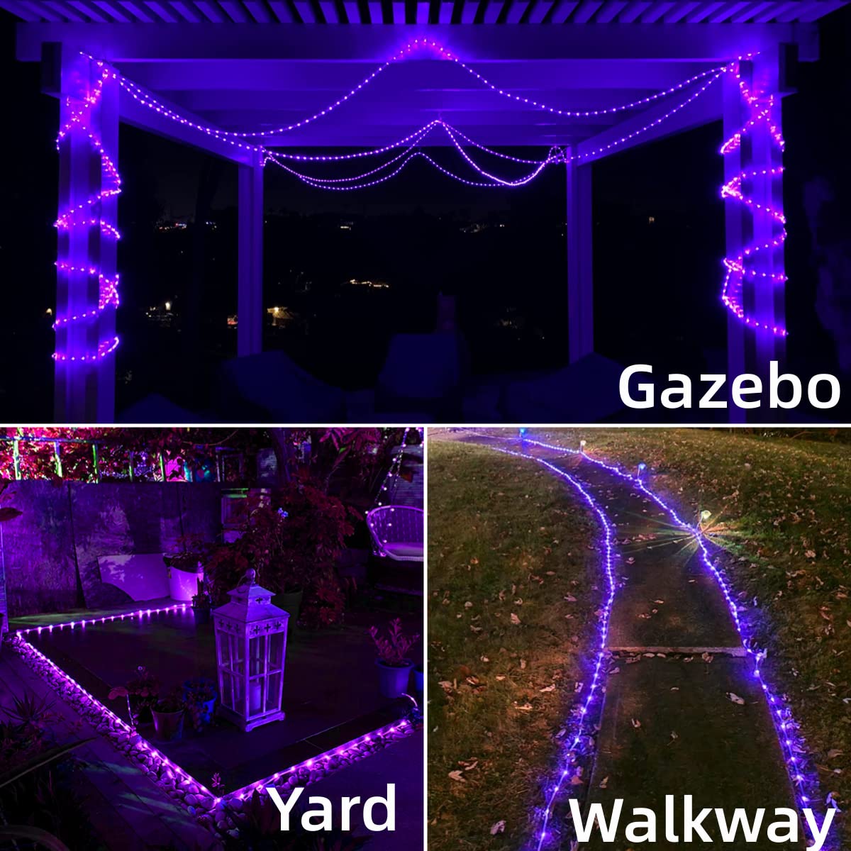 Yeguo 2 Packs Each 33Ft 100 Led Solar Rope Lights Outdoor Waterproof, Purple String Lights For Outside, 8 Modes Fairy Lights In
