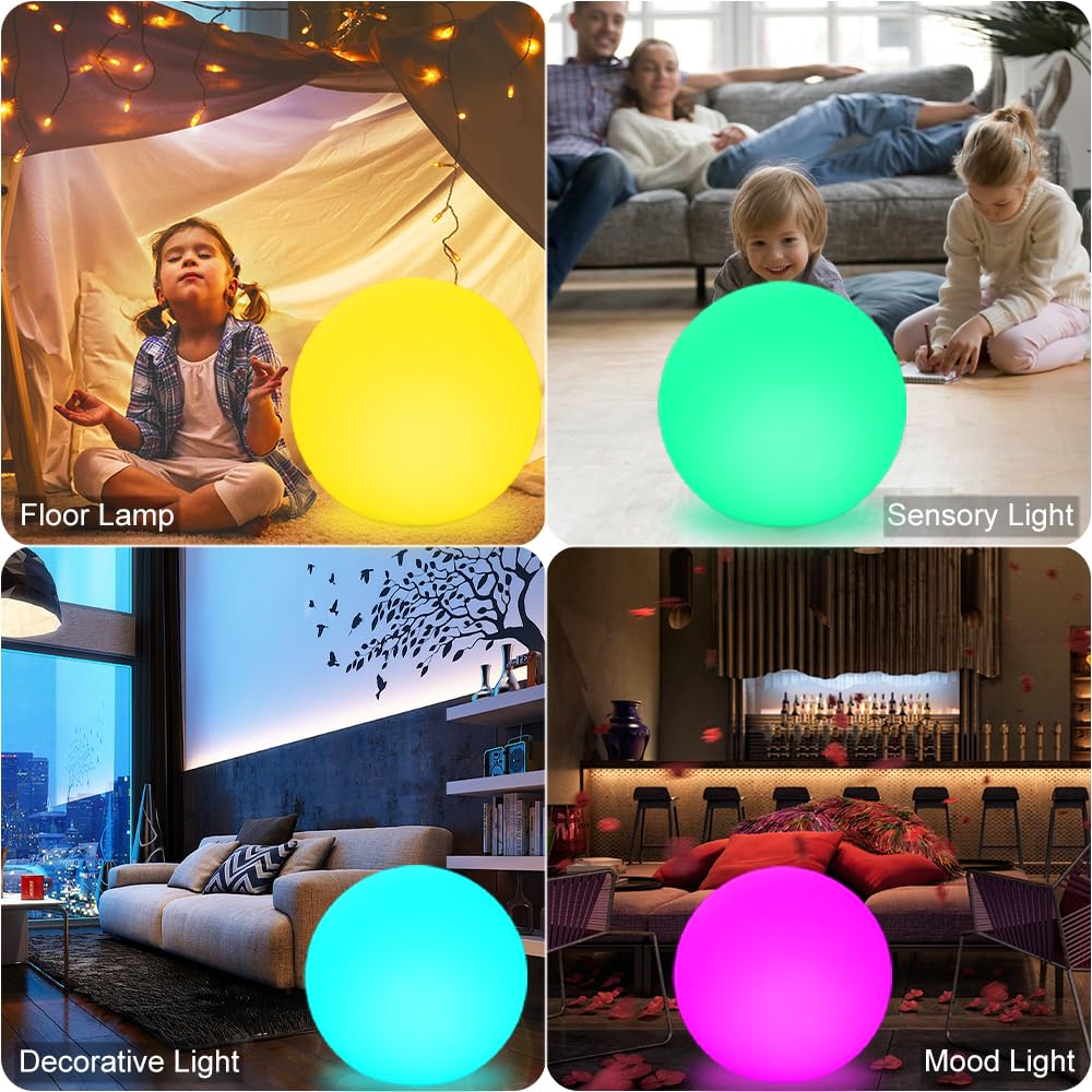 20-In Led Glowing Orb Light, Dimmable Rgb Color Changing Globe Floor Lamp With Remote, Large Rechargeable Outdoor Garden Ball Li
