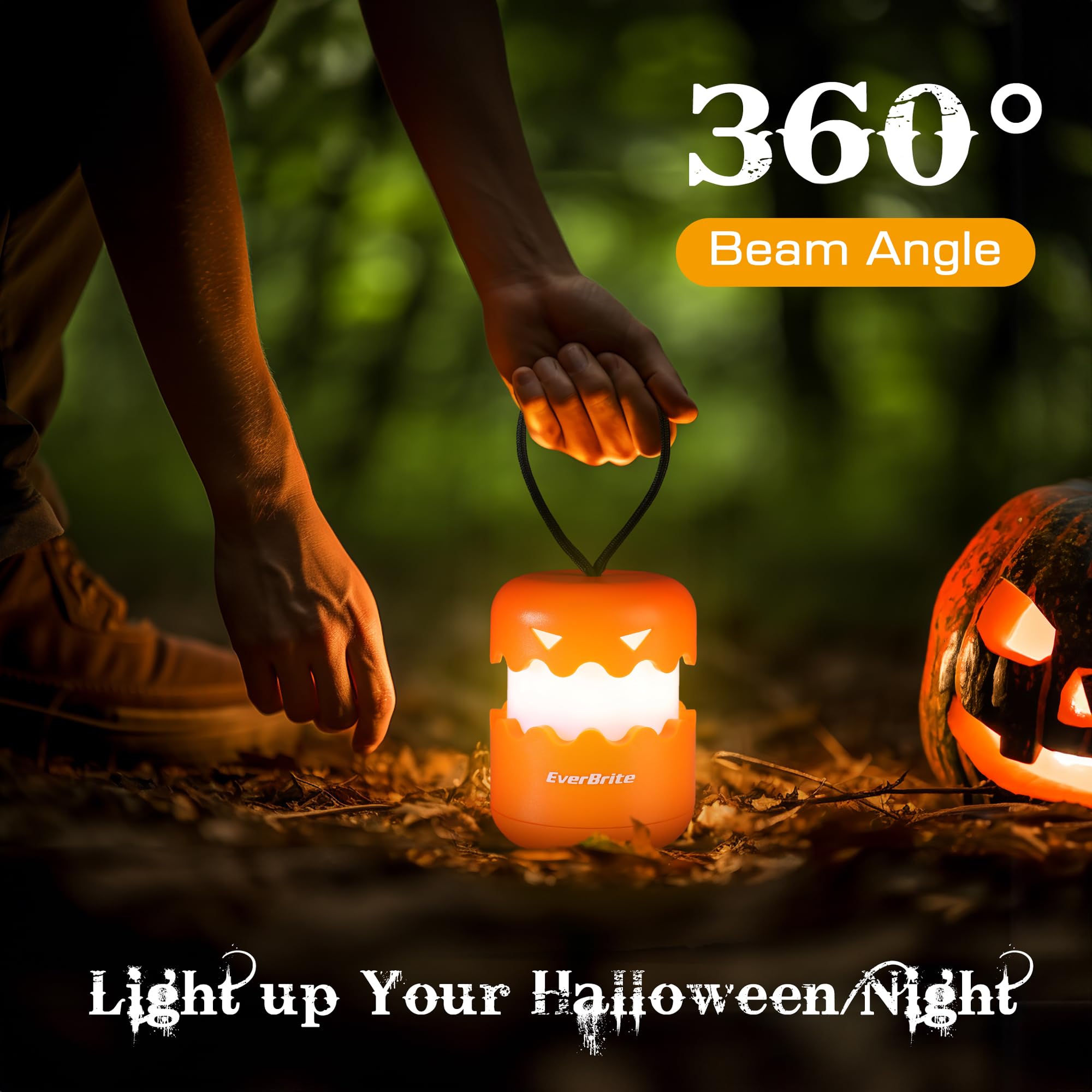 EverBrite 3-Pack Collapsible Halloween Pumpkin Lanterns, Orange ABS Light-Up Jack O' Lanterns for Kids, Model E041044A
