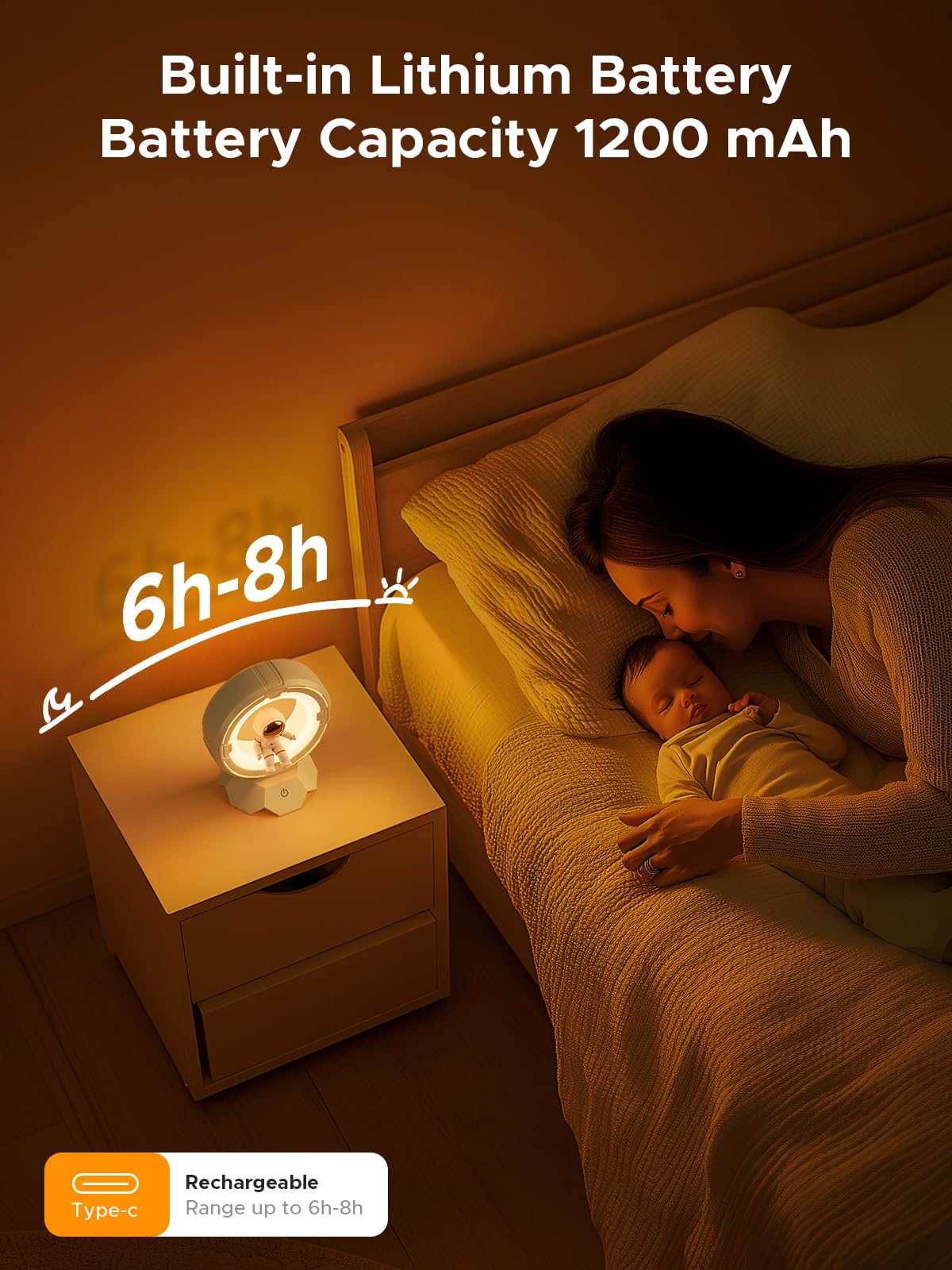 Xo Space Toddler Night Light For Boys And Girls, Rechargeable Portable Night Lamp With 3 Lighting Modes, Cute Room Decor (Spacem