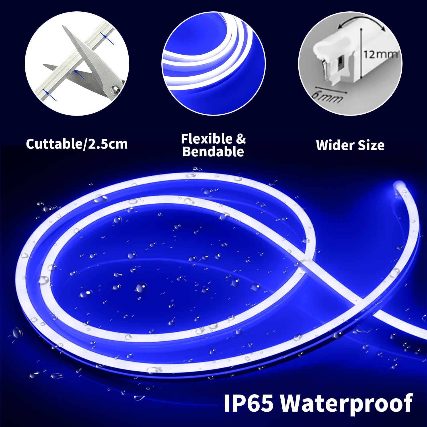 iNextStation 12V LED Strip Lights, Waterproof Silicone Neon Rope Light, 16.4FT, Blue, Dimmable, Cuttable, Linkable