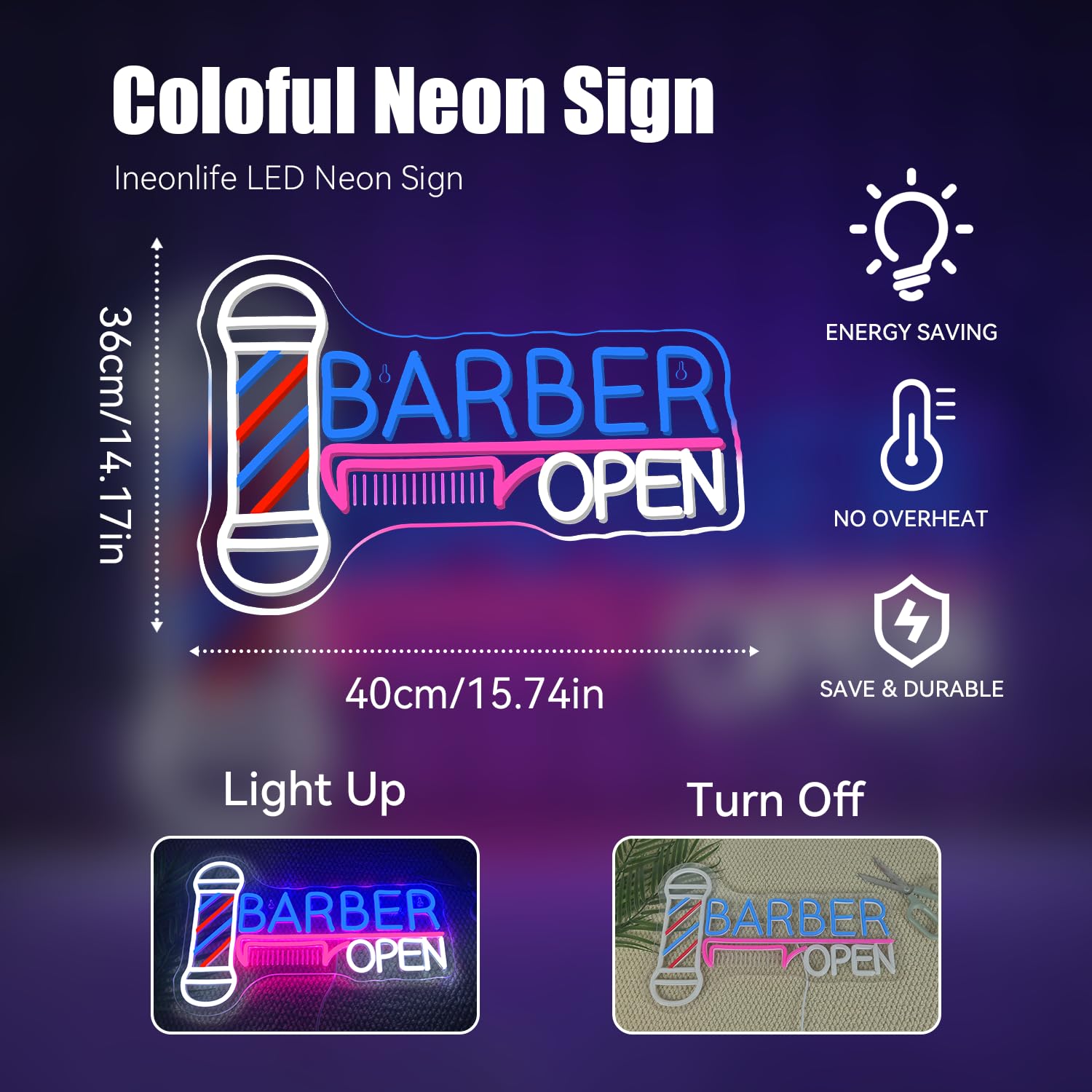 Ineonlife Barber Open Neon Sign Accessories Light Up For Wall Decor Modern Led Sign For Barbershop Small Acrylic Art Decor For H
