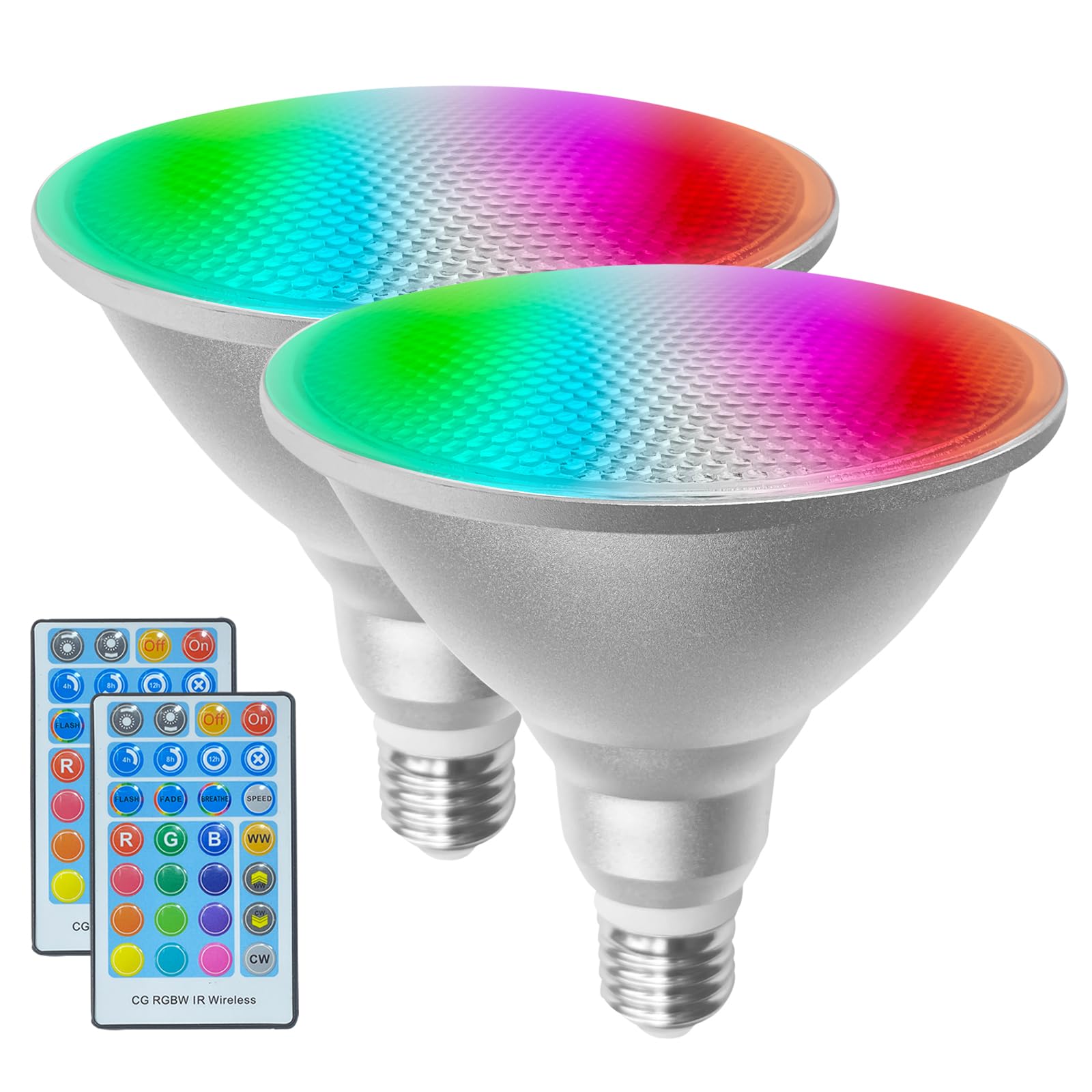 CUISANHOUSE 2 Packs Par38 LED Flood Light Bulbs with Remote Timing Function,30W=100W,E26 Color Changing Light Bulbs for Easter C