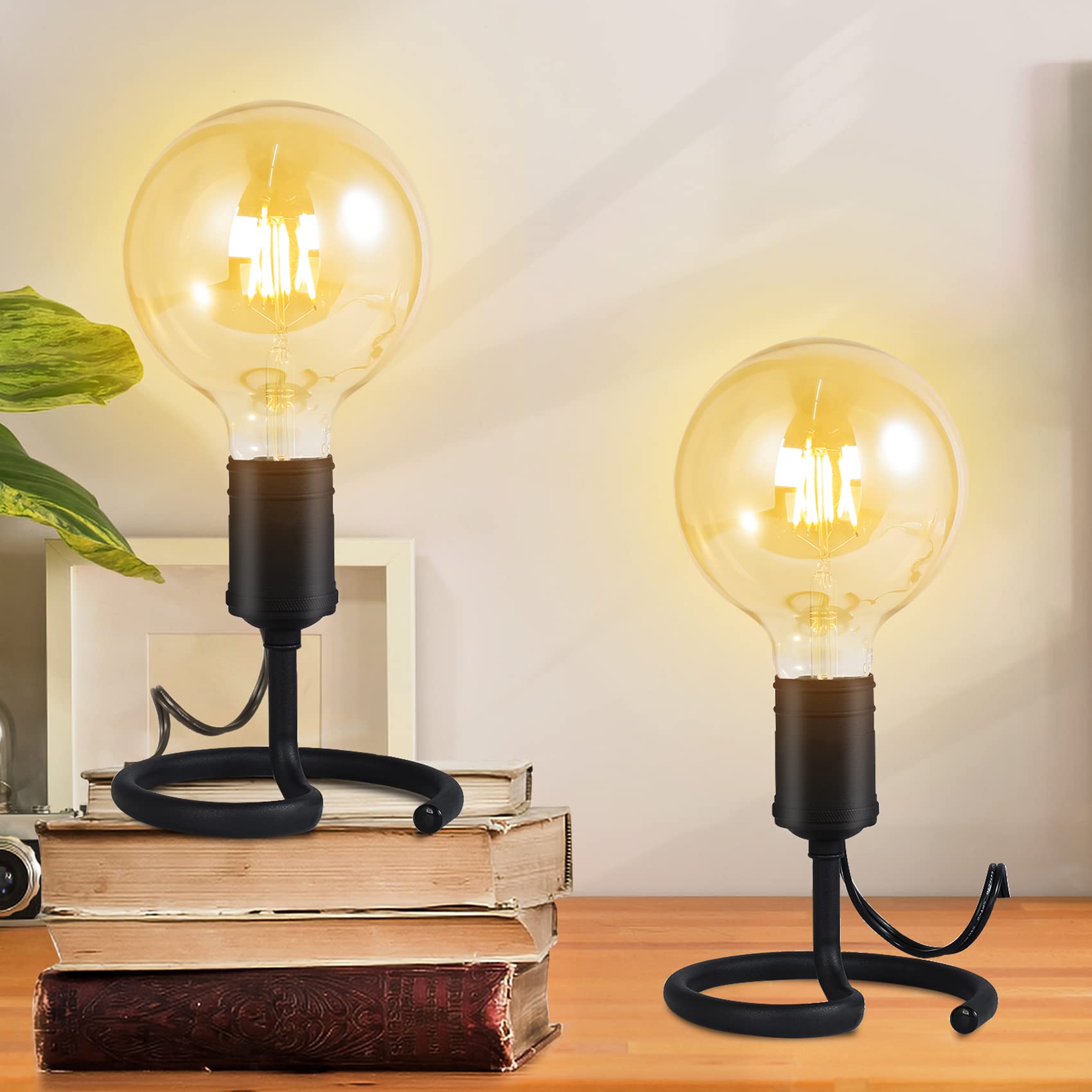 Small Table Lamps for Bedroom Set of 2  E26 Edison Desk Industrial Lamp Base Holder with Plug  Modern Black Metal Lamp  Cute Night Table Lamp for Nightstand  Bedside  Office  Living Room(NO Bulbs)