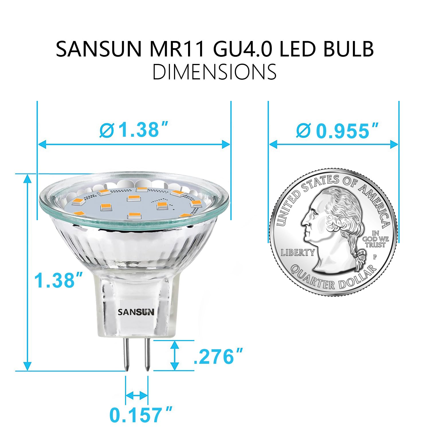 Sansun 3W Mr11 Led Bulbs, 12V Soft White 3000K, Gu4 Bi-Pin,