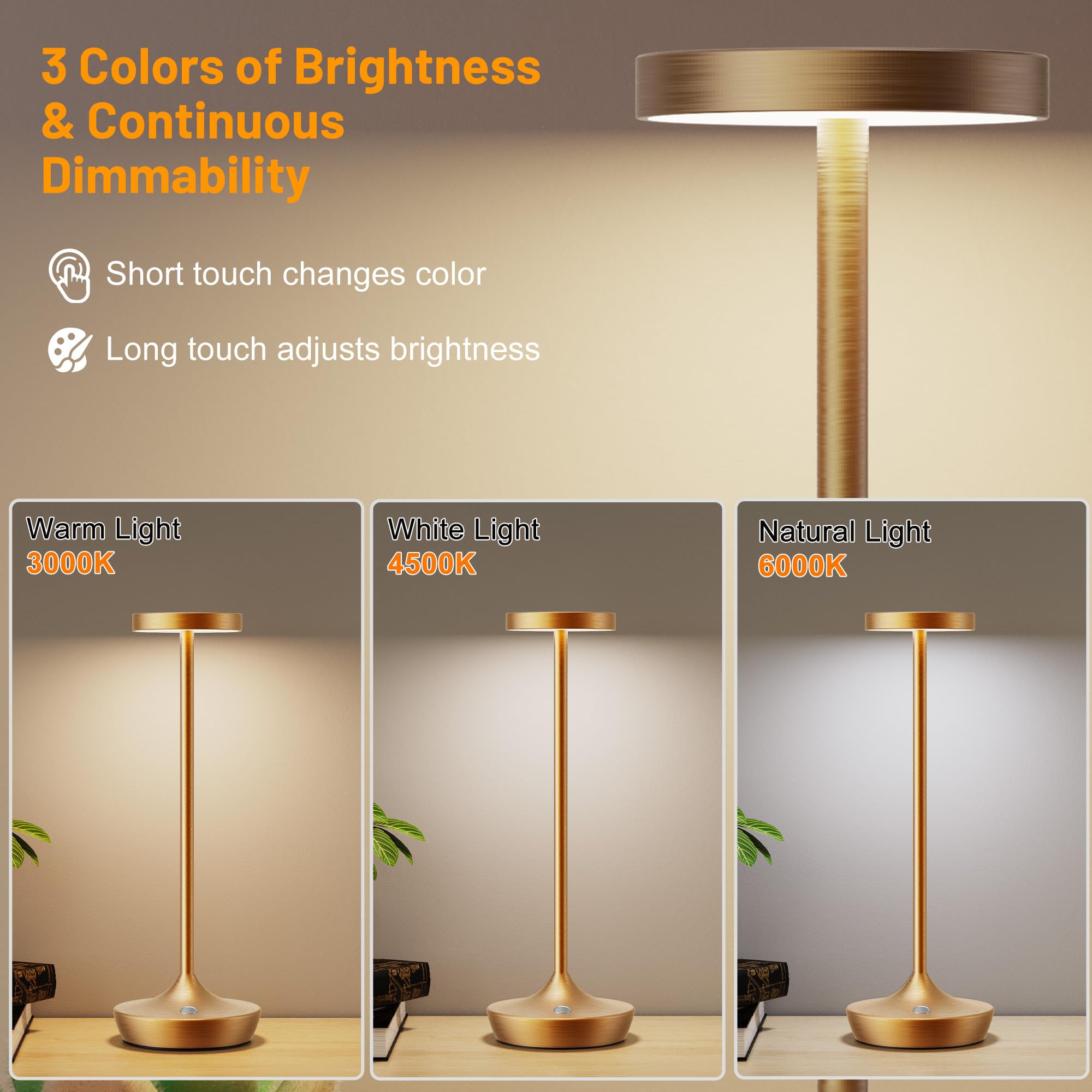Willdoak Cordless Led Table Lamp - 6000Mah Rechargeable, Dimmable, Waterproof, Bronze