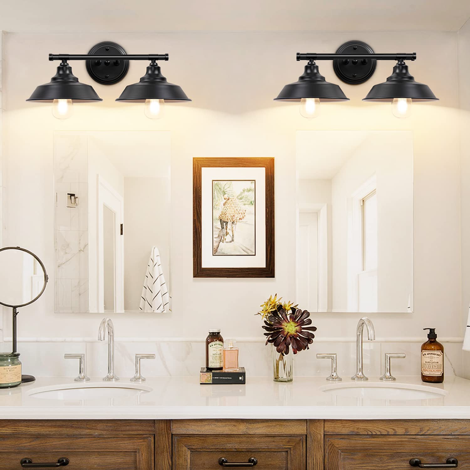 Adcssynd Black Farmhouse Bathroom Vanity Light Fixtures - 2-Lights Metal Over Mirror