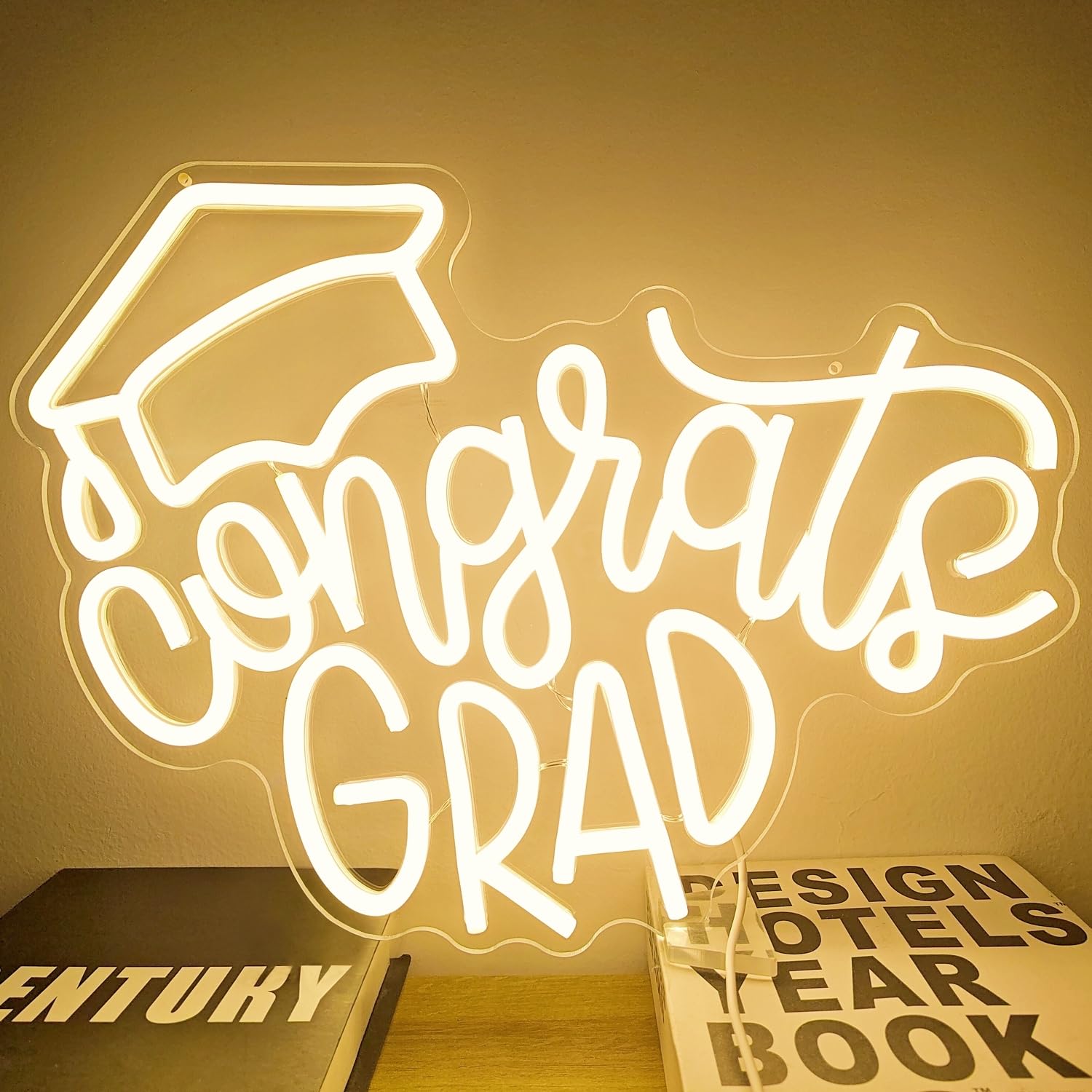 Congrats Grad Neon Sign Graduation Cap Led Neon Sign Dimmable Congrats Neon Sign for Wall Decor Graduation Party Neon Light Sign