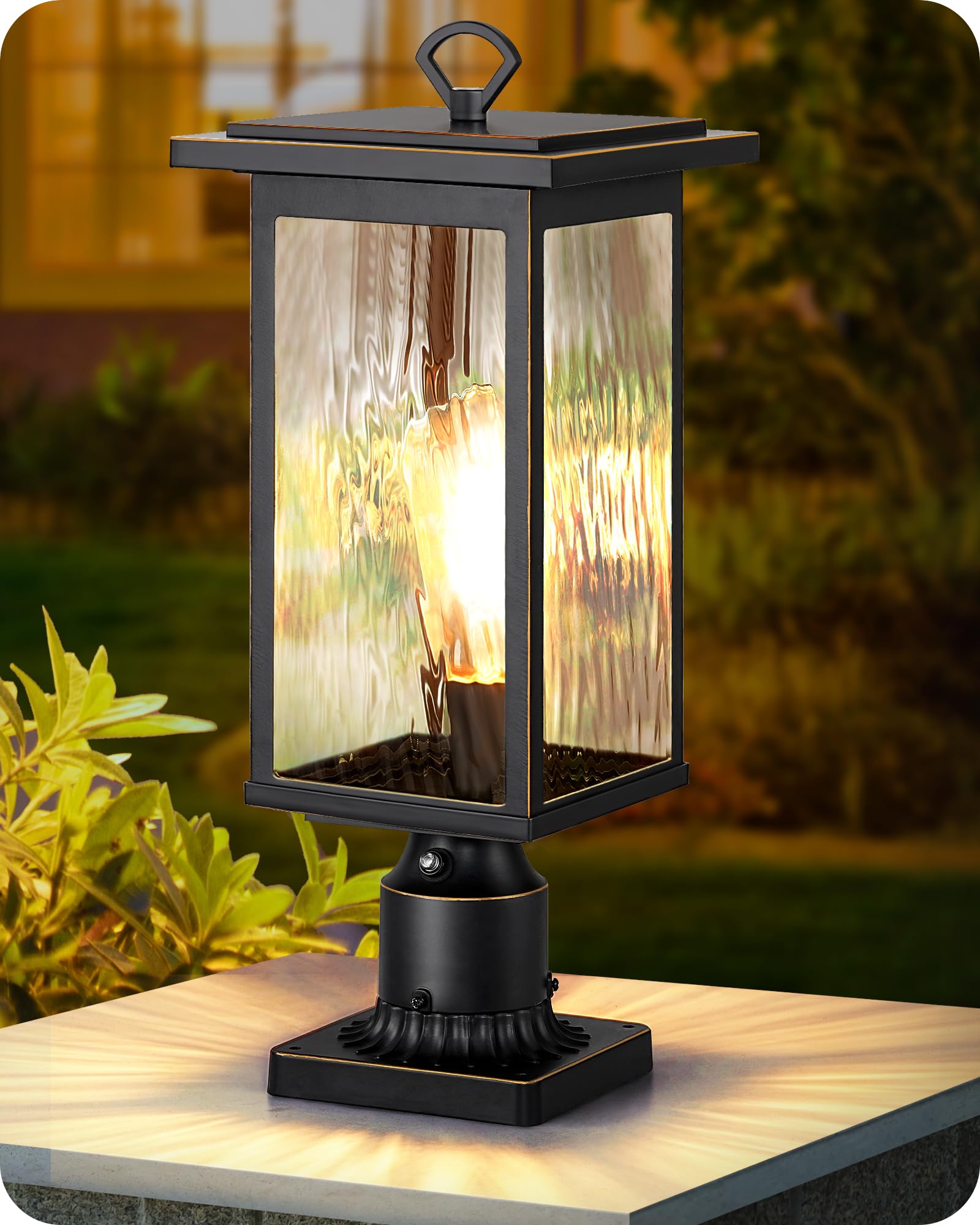 EDISHINE Large Dusk to Dawn Post Lights Outdoor, 19H Lamp Post Exterior Lighting with Pier Mount Base, Aluminum Pole Lantern H