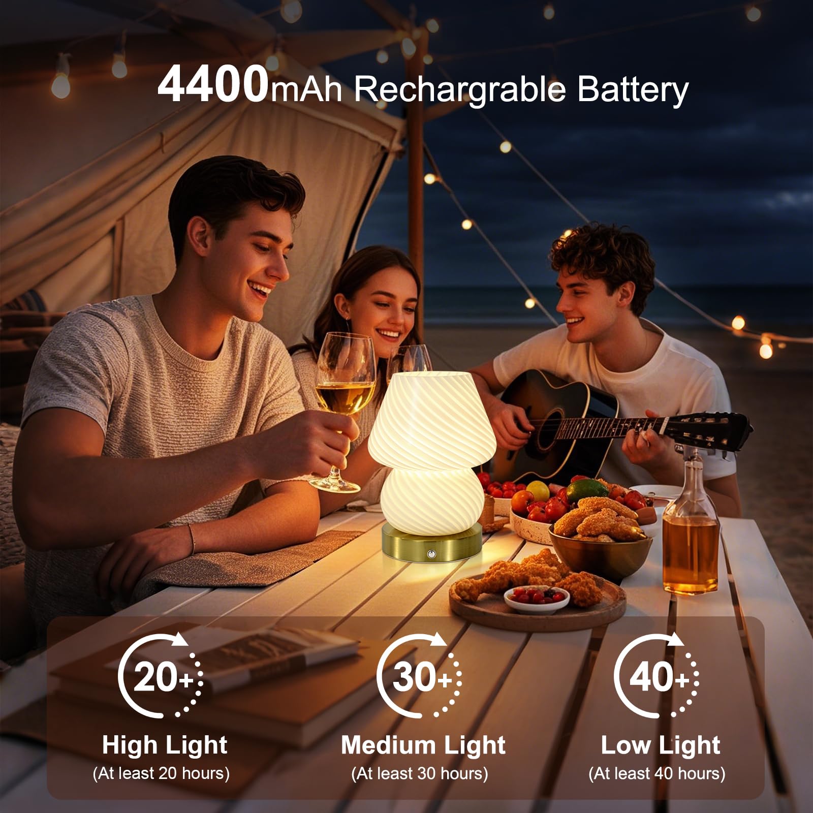 Portable Cordless Table Lamp With Touch Dimmer,4400Mah Rechargeable Battery Powered Lighting,3-Level Brightness,Linen Fabric Sha