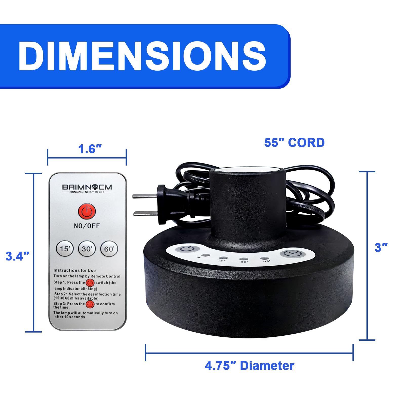 BAIMNOCM UV Light Sanitizer Lamp, UVC Disinfection, 25W, Quartz Light, E26 Base, Remote Control