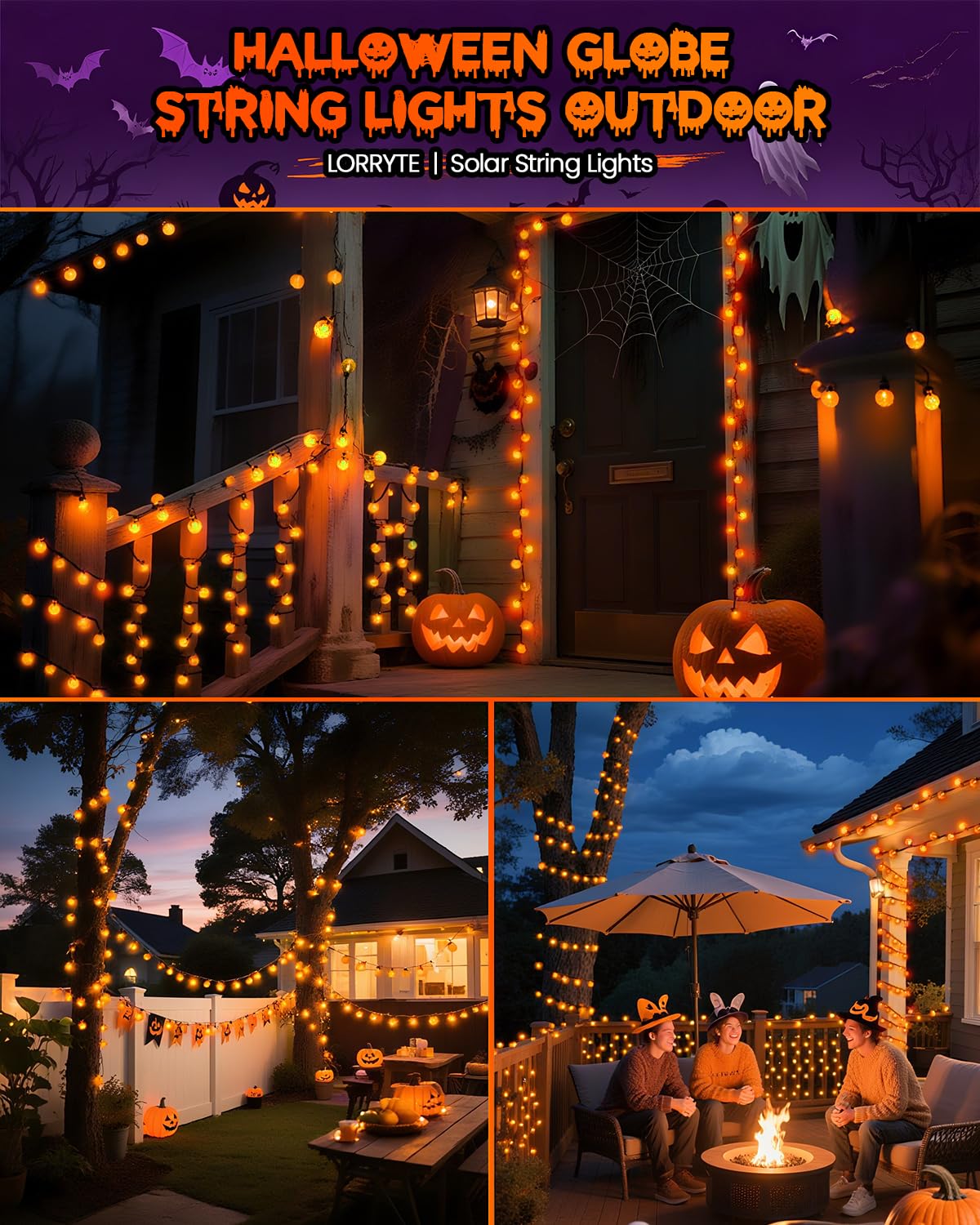 LORRYTE Solar Christmas Lights 100 LED 64FT Waterproof Orange 2-Pack Model SSLGW