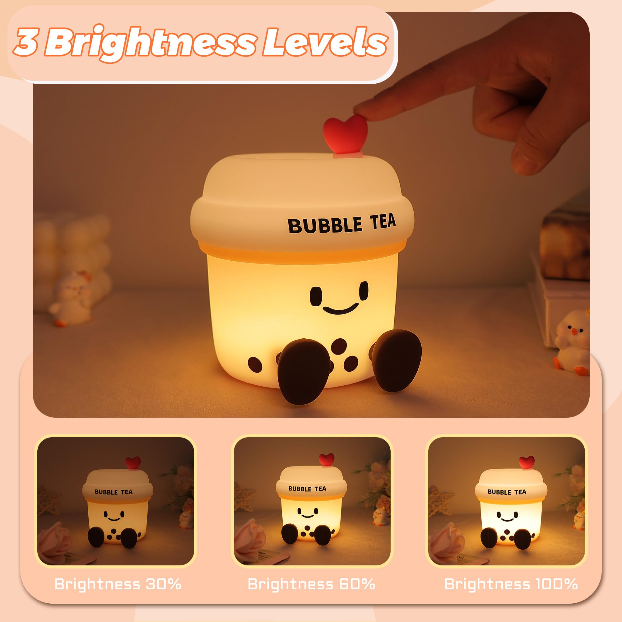 YuanDian Boba Bubble Tea Night Light, Cute Silicone Lamp Gift for Kids Girls Boys, Bedroom Decor for Christmas Birthday - Toddle