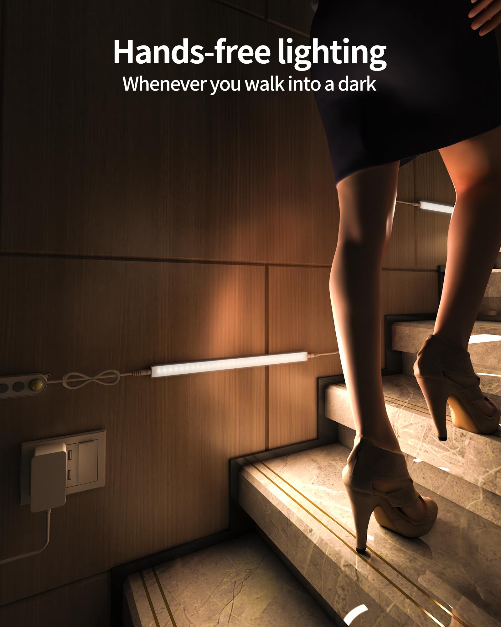ASOKO Motion Sensor LED Under Cabinet Lighting - 3 Pack, 12-inch Linkable Light Bars, Daylight White 4500K, Alloy Steel, Model UNO-LK