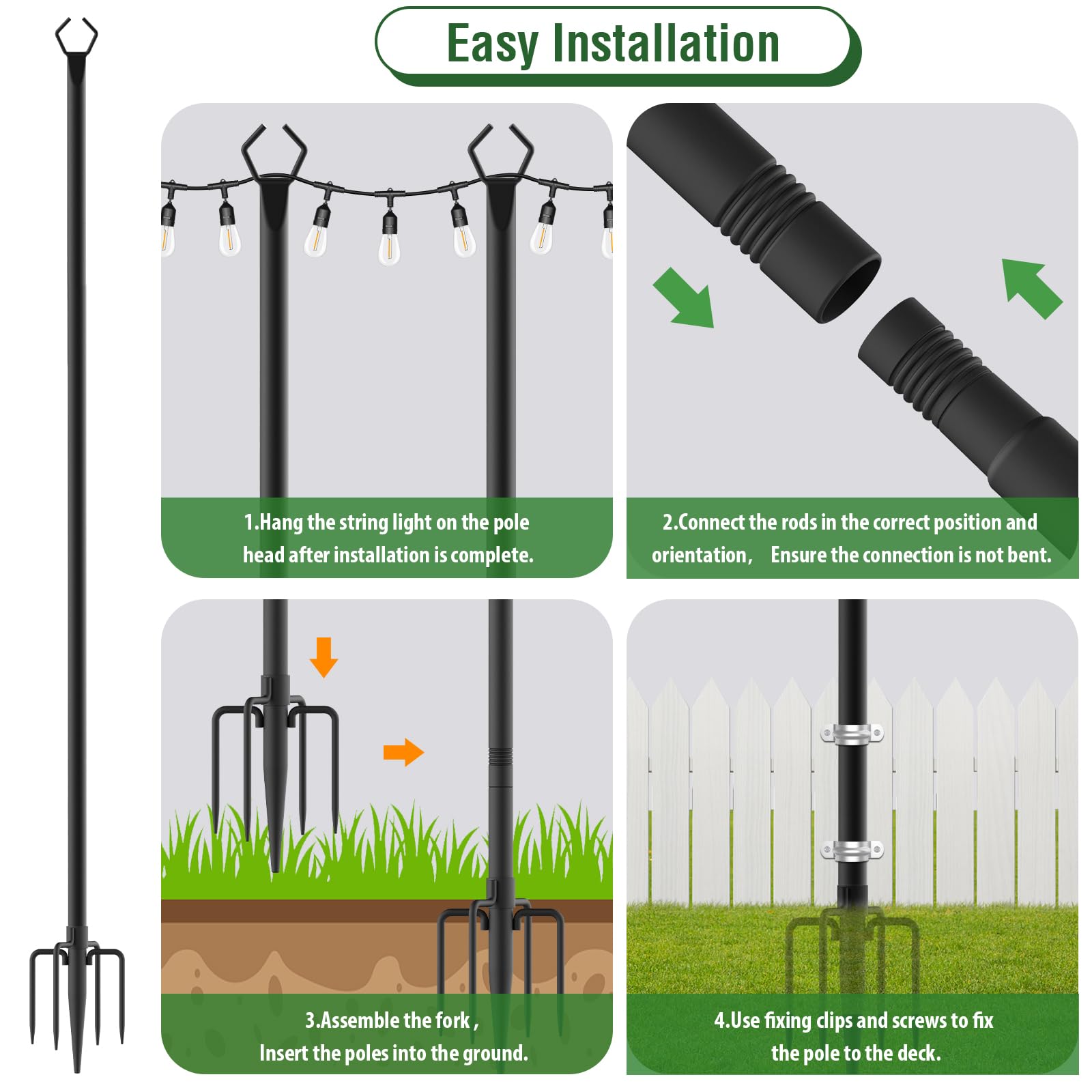 Aulimhti 10Ft Metal Poles With Fork For Outdoor String Lights,2 Pack Light Stand For Outside Garden,Patio,Wedding,Backyard,Deck,Party