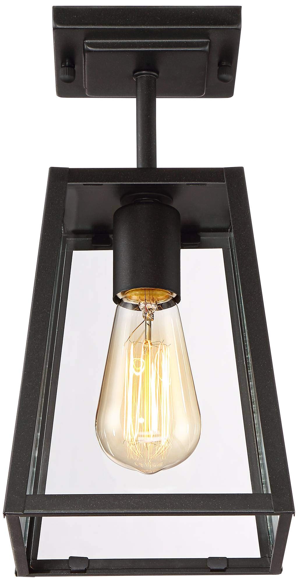 John Timberland Arrington Semi Flush-Mount Outdoor Light Fixture, Mystic Black, Alloy Steel, 6in Clear Glass, Damp Rated