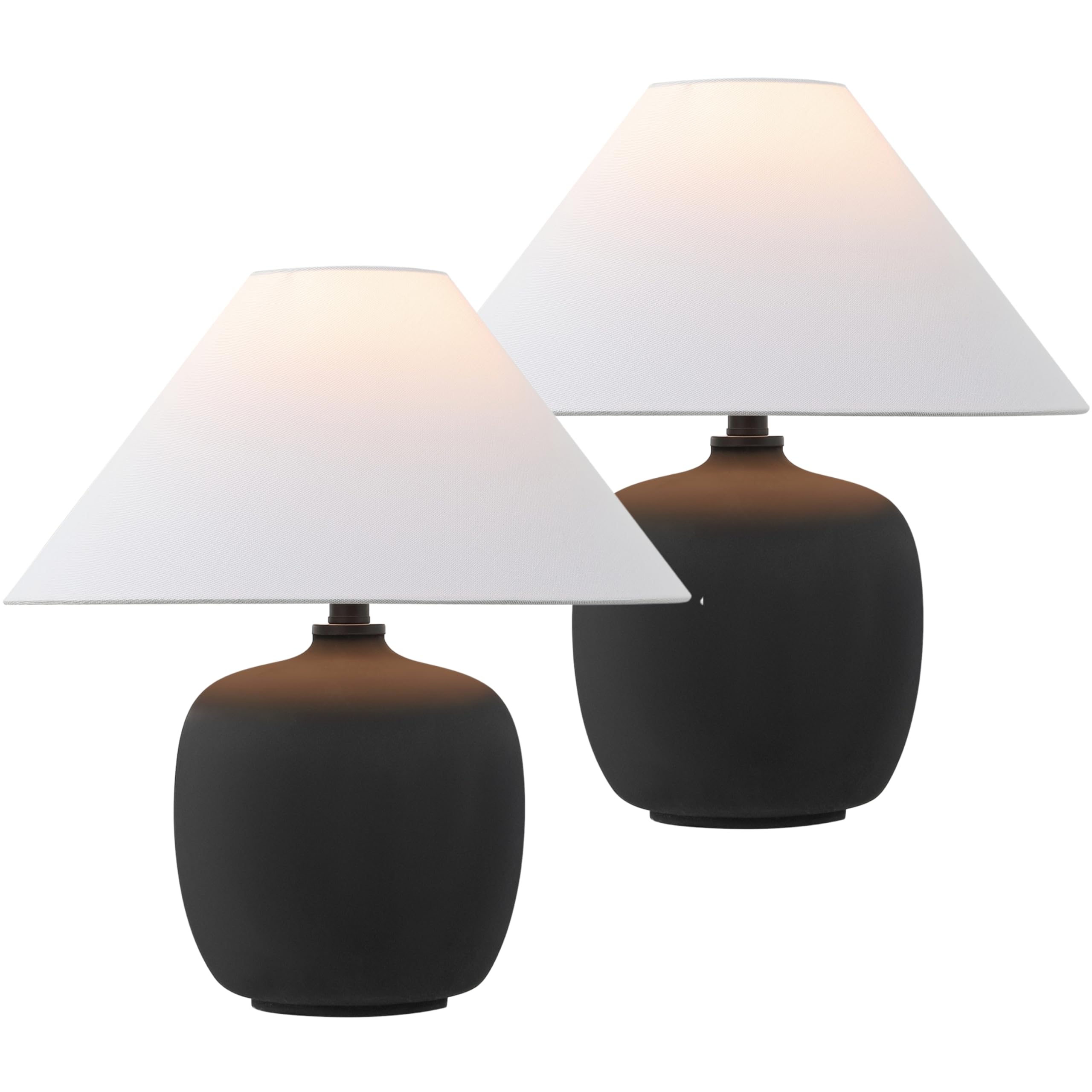 JONATHAN Y 18.25 Matte Black Minimalist Table Lamps Set of 2 for Bedroom, White Linen Shade, Modern Scandinavian Bedside Lamps f