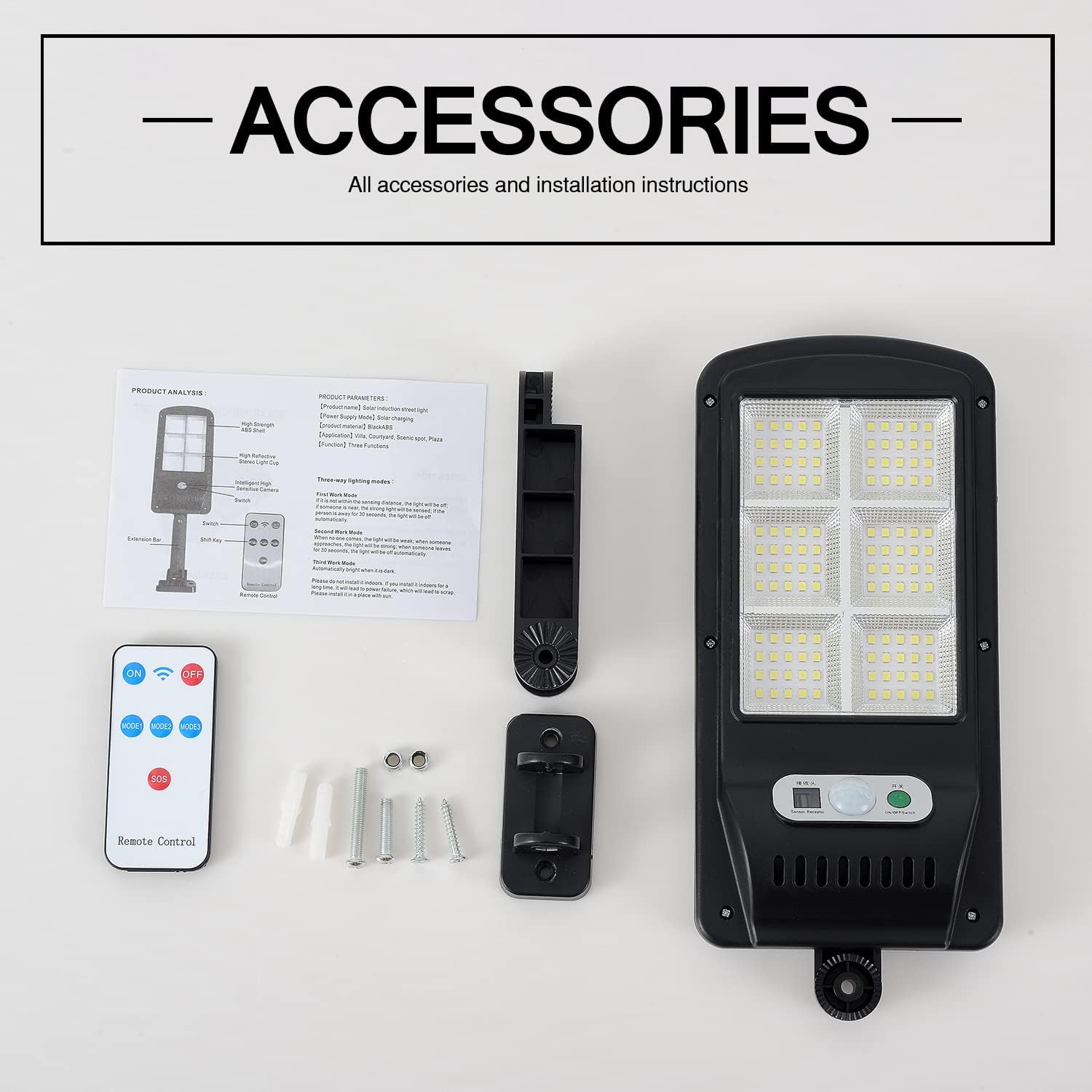 Viruhaka 100W Solar Powered LED Street Light with Motion Sensor – Dusk to Dawn, Waterproof