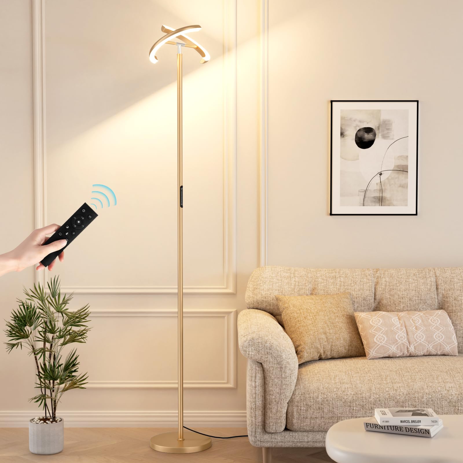 Preeotti Led Gold Floor Lamp - 73.6'' Tall Modern Standing Lamp With 2 Rotatable Lights, Remote & Touch Control, 36W Bright Step