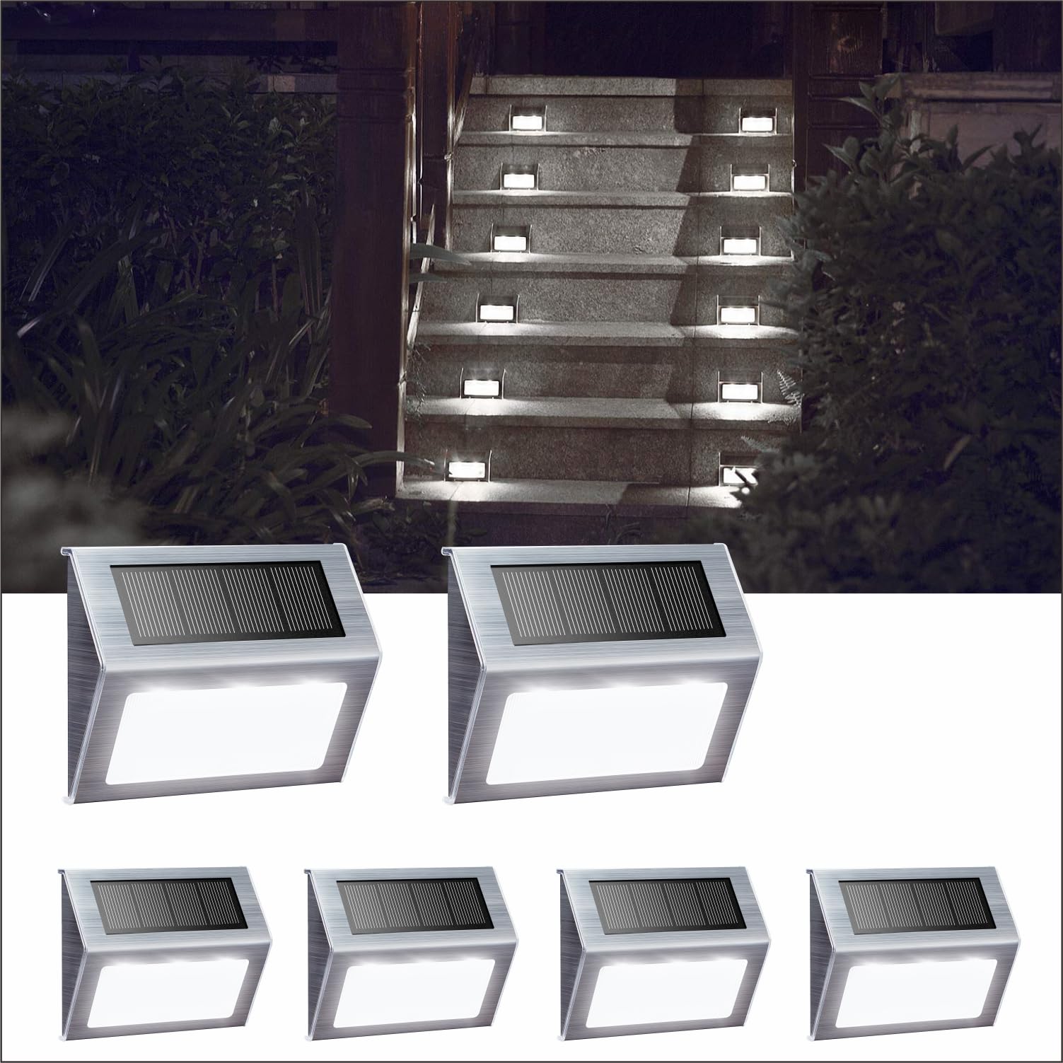 XLUX Solar Powered Lights for Deck Steps Stairs Fences Pathway Path, LED lamp, Outdoor Waterproof, White Light 2 Pack