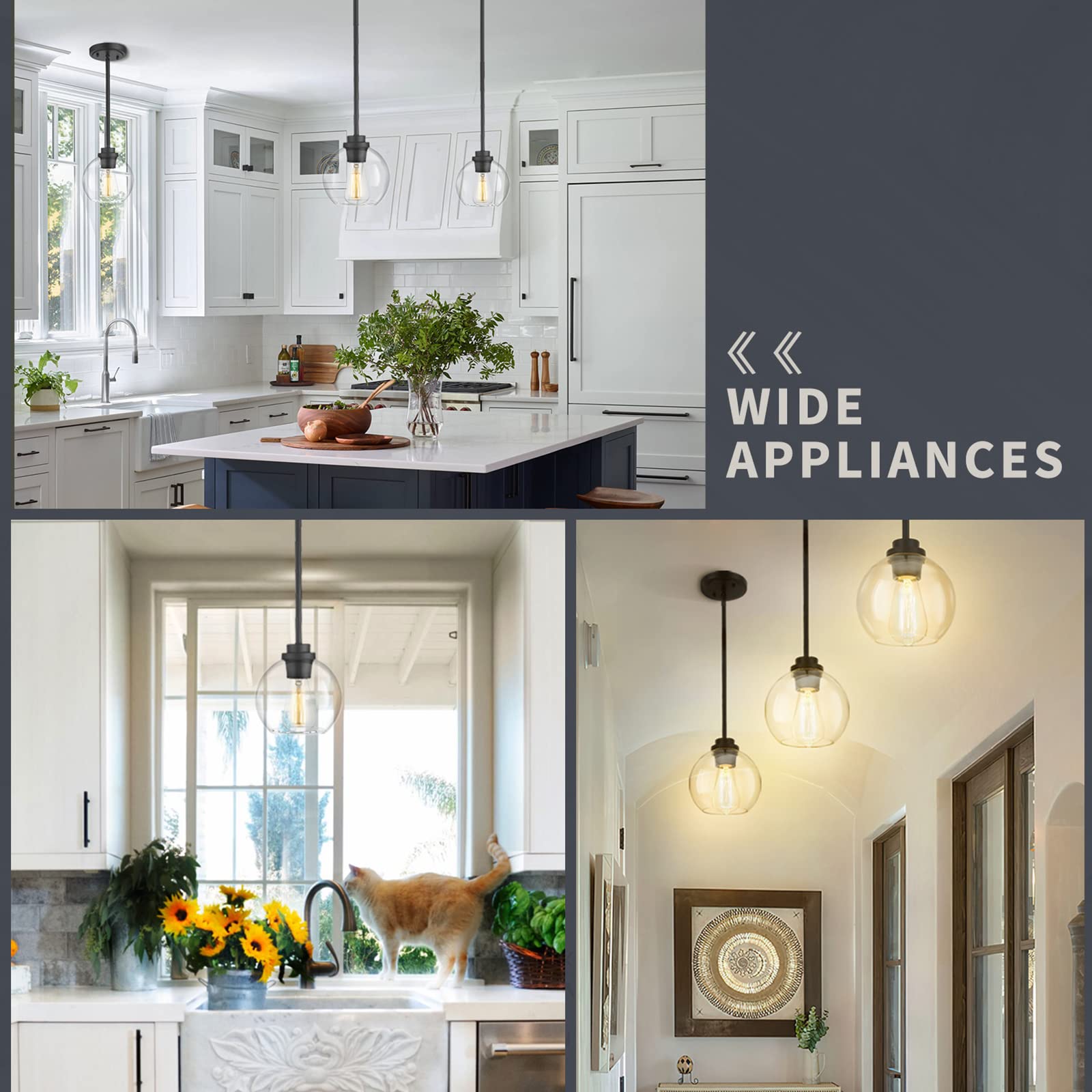 Ouvr Black Pendant Light Fixtures,7 Inch Globe Pendant Lights Kitchen Island With Clear Glass, 1 Light Hanging Lights For Kitche