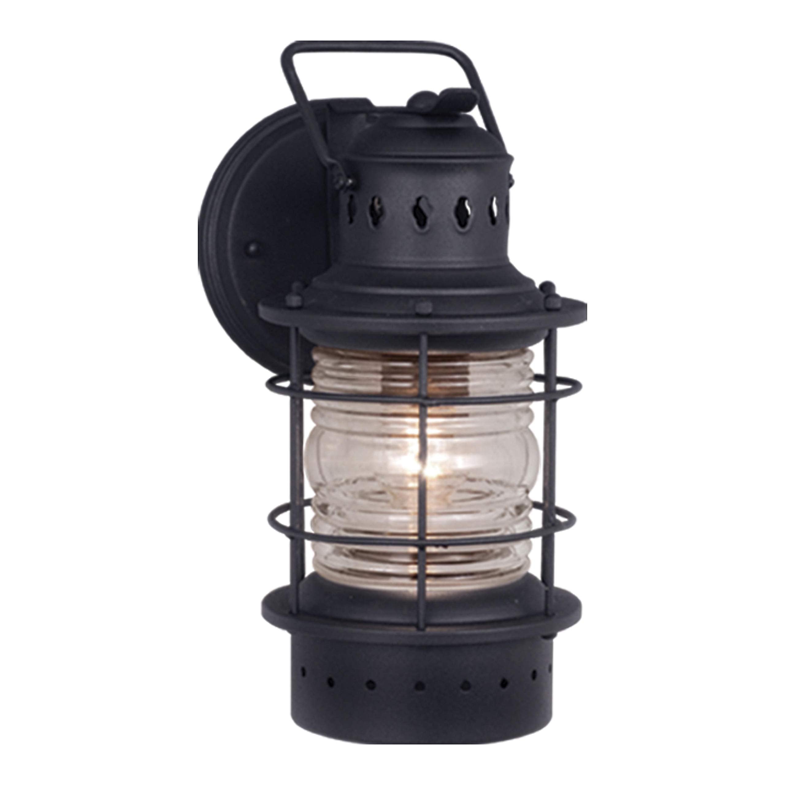 VAXCEL Hyannis 12.25 in. H 1-Light Textured Black Coastal Outdoor Wall Sconce Made of Durable Steel, Clear Ribbed Glass Shade, L