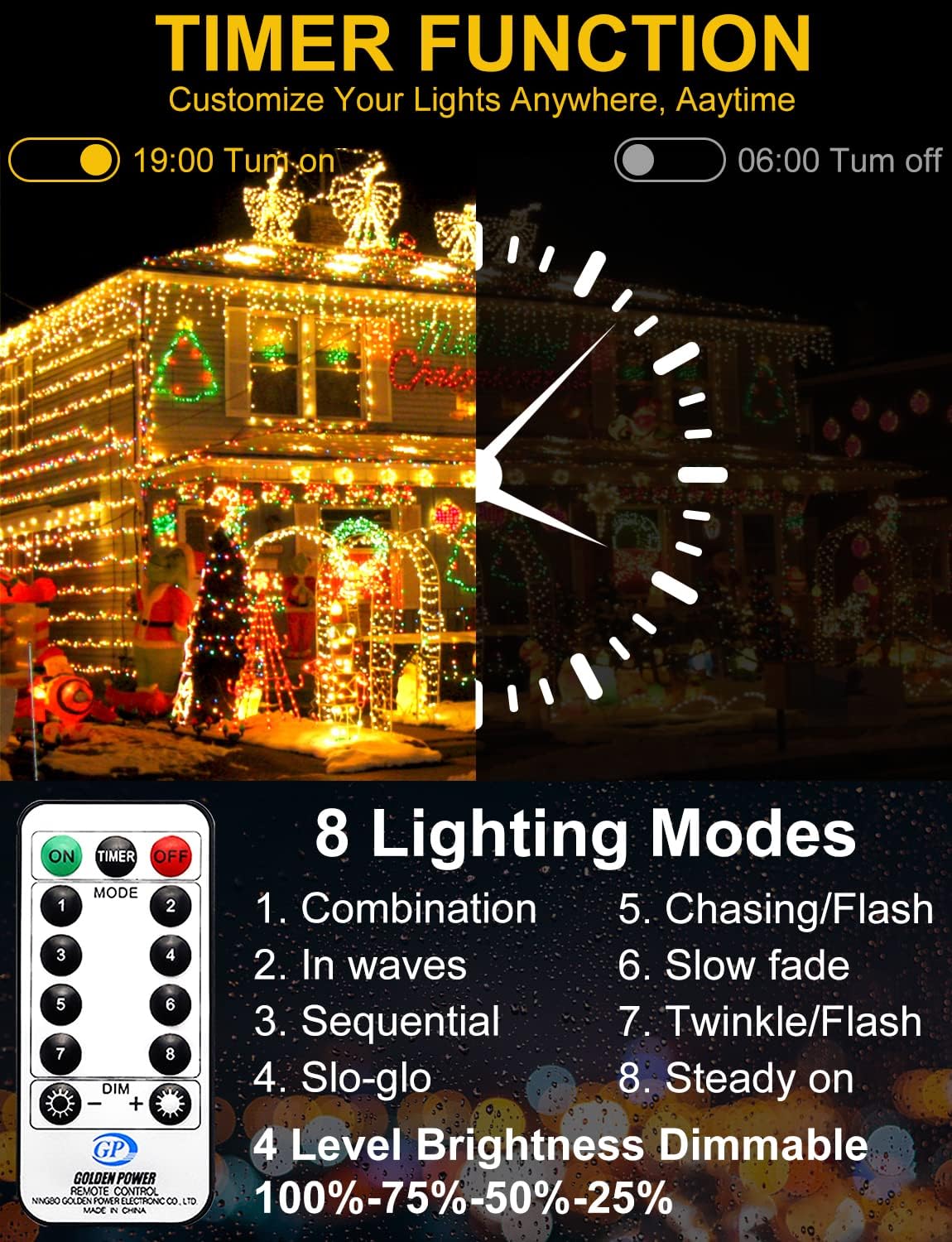 Jxledayy 200Ft 500 Led Warm White Christmas Lights, Waterproof Fairy String Lights, 8 Modes