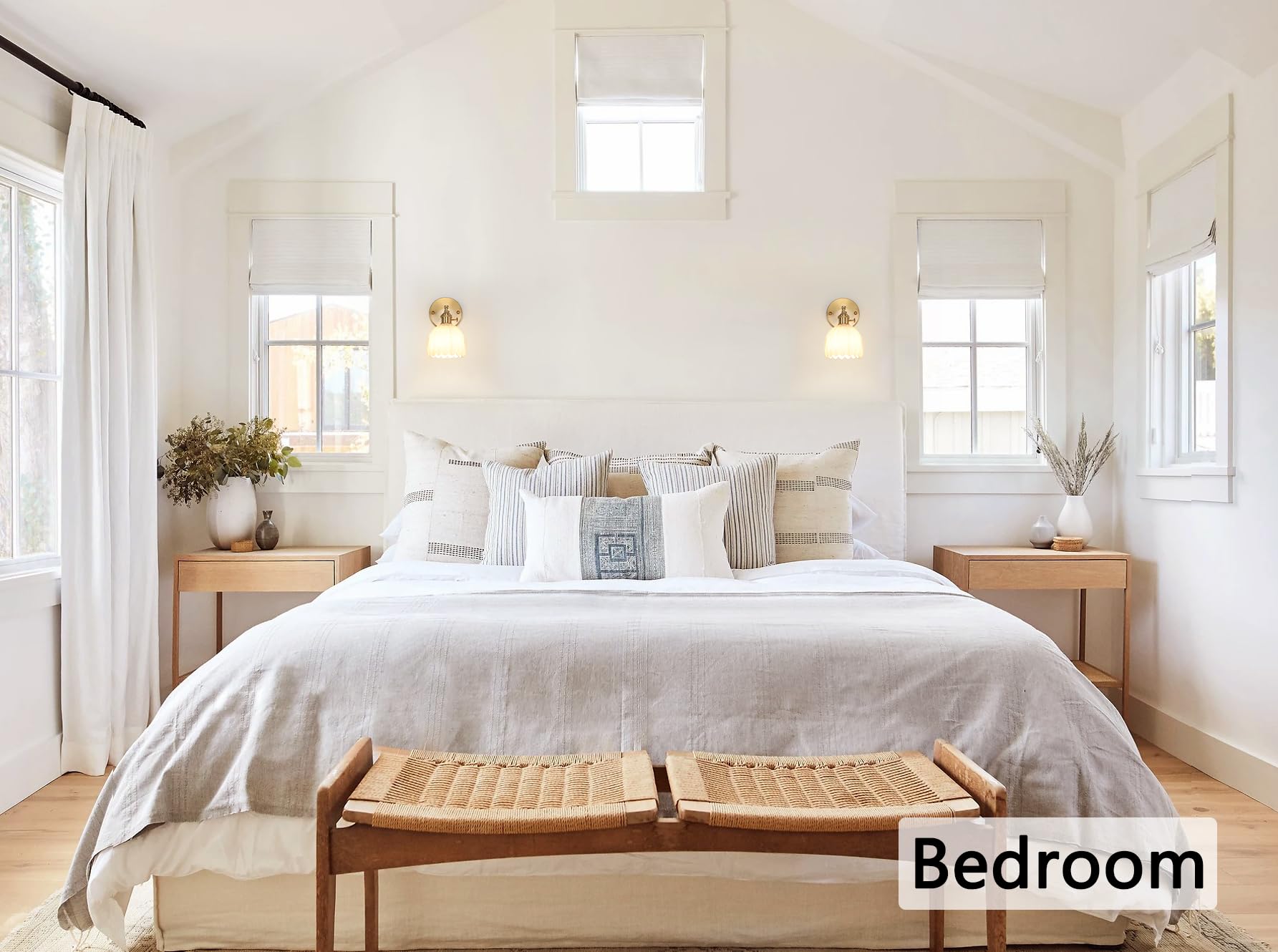 Shenmoyl Vintage Wall Sconces with White Tulip Glass Lampshade 180 Degree Adjustable Brass Sconces Hradwired Modern Wall Lightin