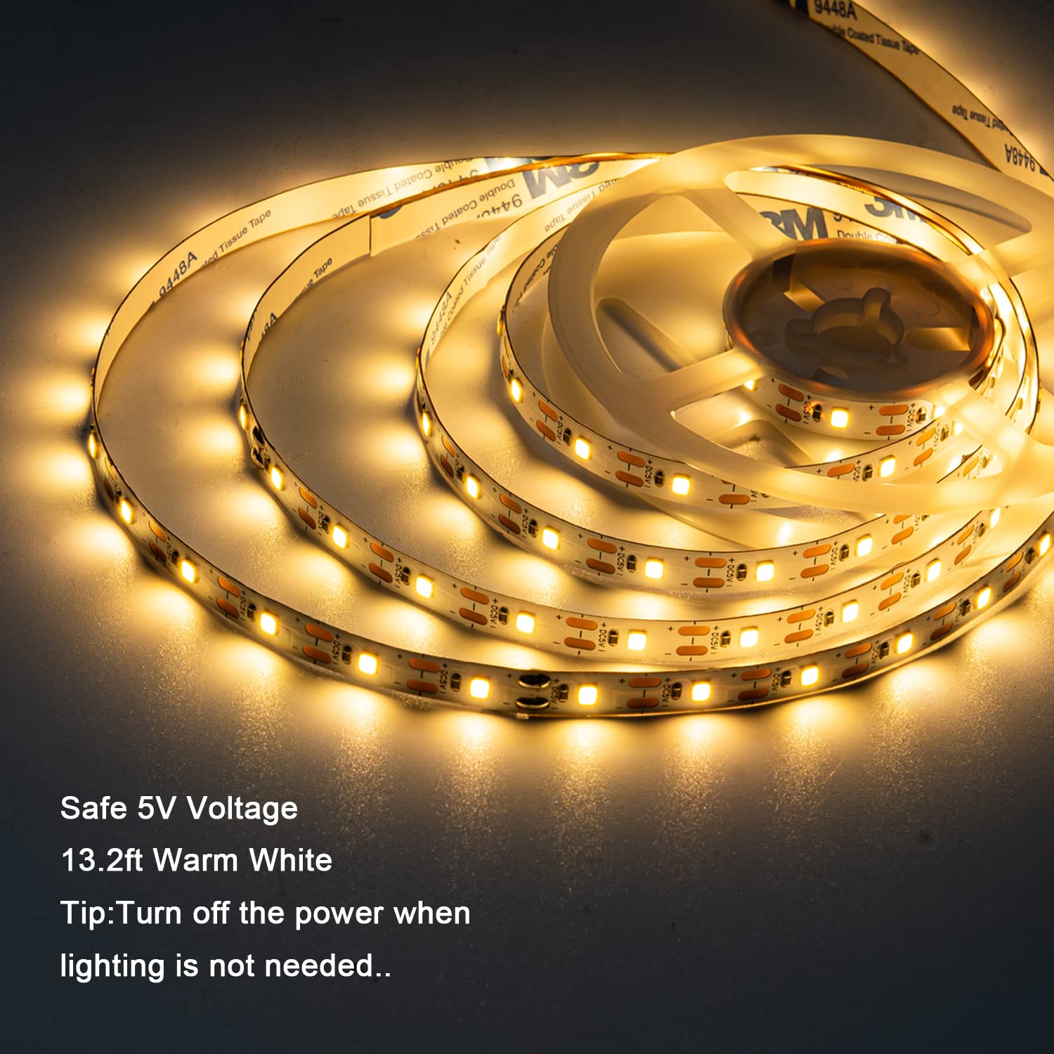 JUNWEN Battery LED Strip Lights, 13.2ft Warm White, Flexible Plastic, Non-Waterproof, 2 Pack