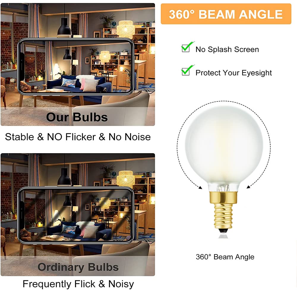 Leools Dimmable g16.5 led Frosted Bulb e12 g16 1/2 led Candelabra Bulb 60w led Edison Bulb 3000K Soft White 600lm ac120v 6w g50