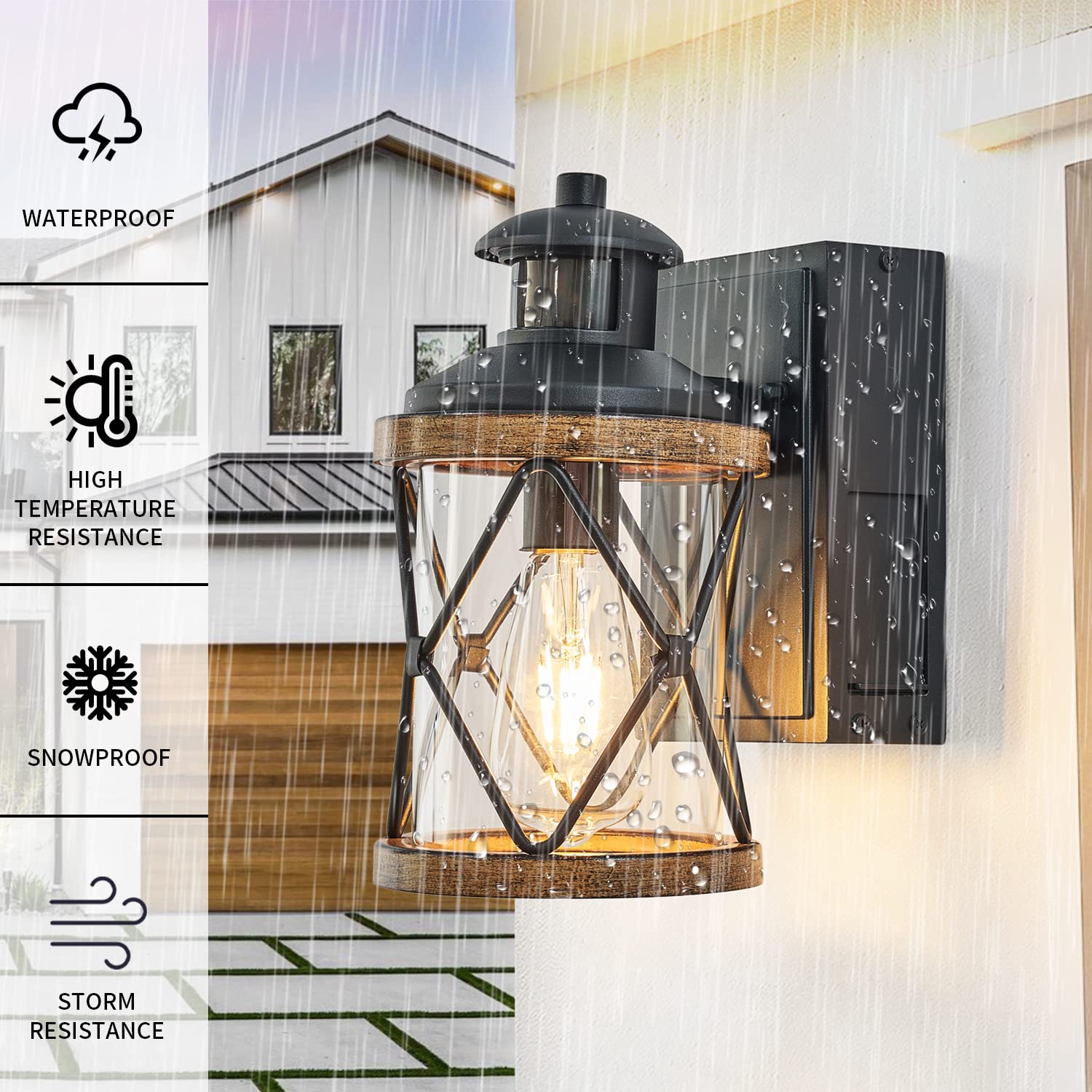 Ejerlya Outdoor Motion Sensor Porch Light with GFCI Outlet, Anti-Rust Metal, UL ETL Listed, Round Model YJ-22-005