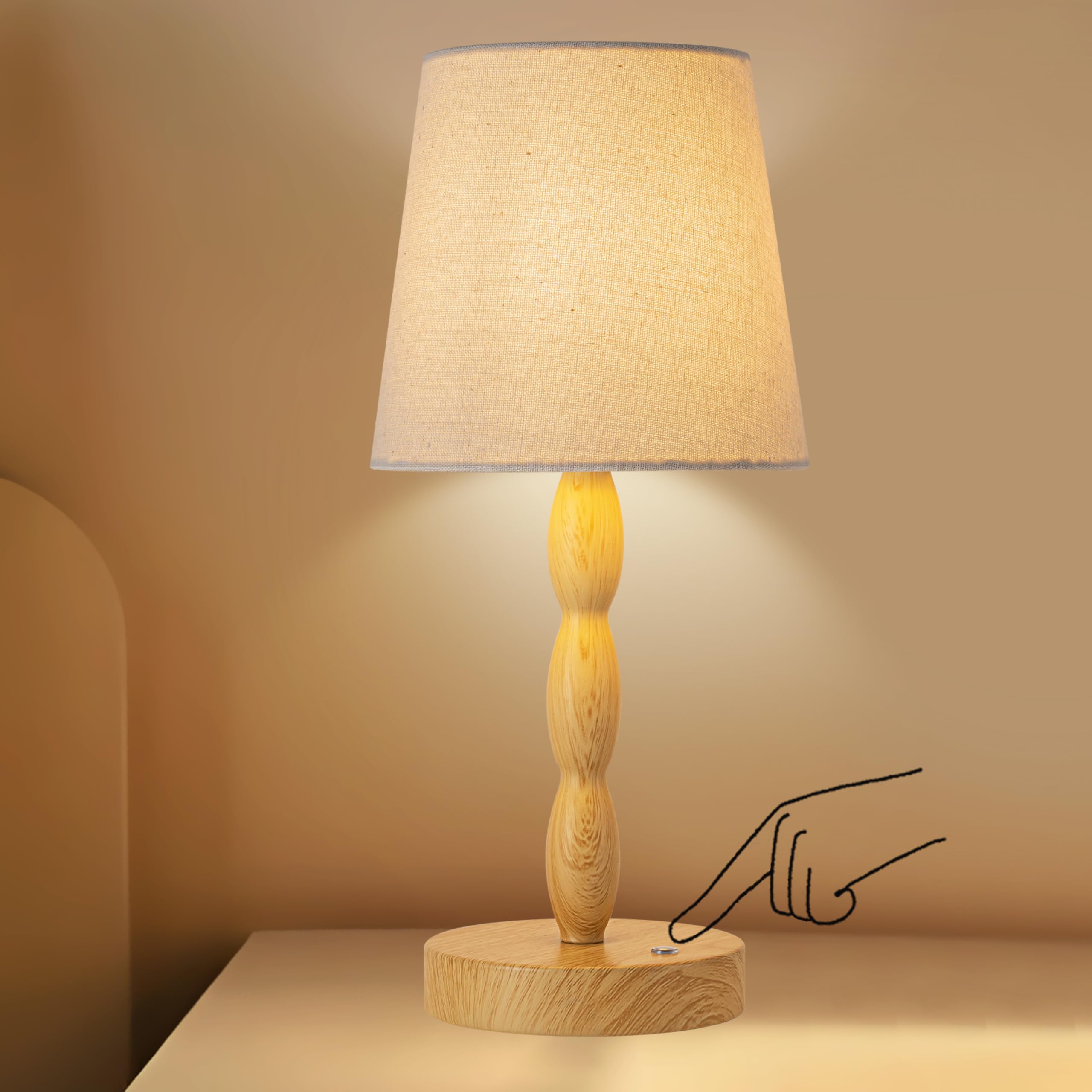 CASTLELIFE Portable Cordless Table Lamp, Touch Control, 3-Level Brightness, Rechargeable, Wood Grain, Model CL8433-YM