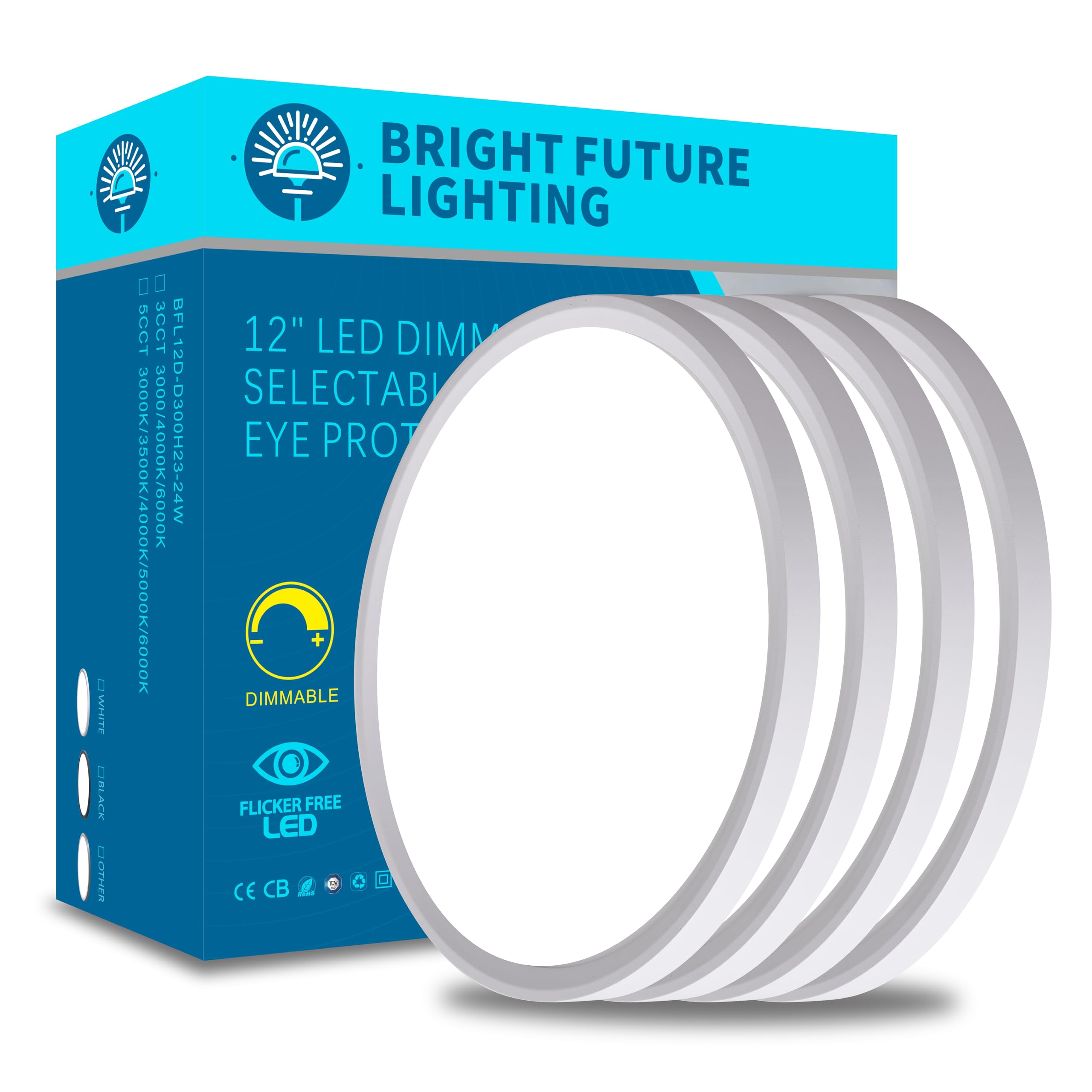 Bright Future Lighting Dimmable LED Flush Mount Ceiling Light 12 Inch 24W 5CCT Selectable White (4 Pack)
