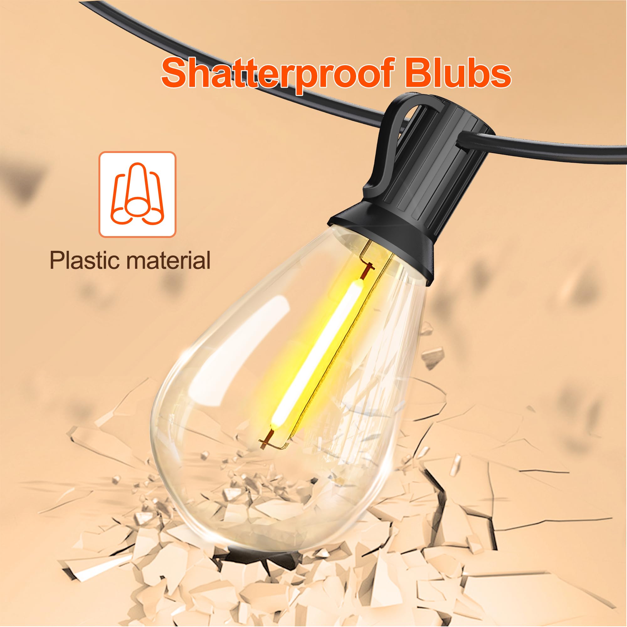 BLIATLUS 60FT Solar String Lights Outdoor Waterproof with Remote Control Solar Patio Lights 15+2 shatterproof LED Bulbs for Porc