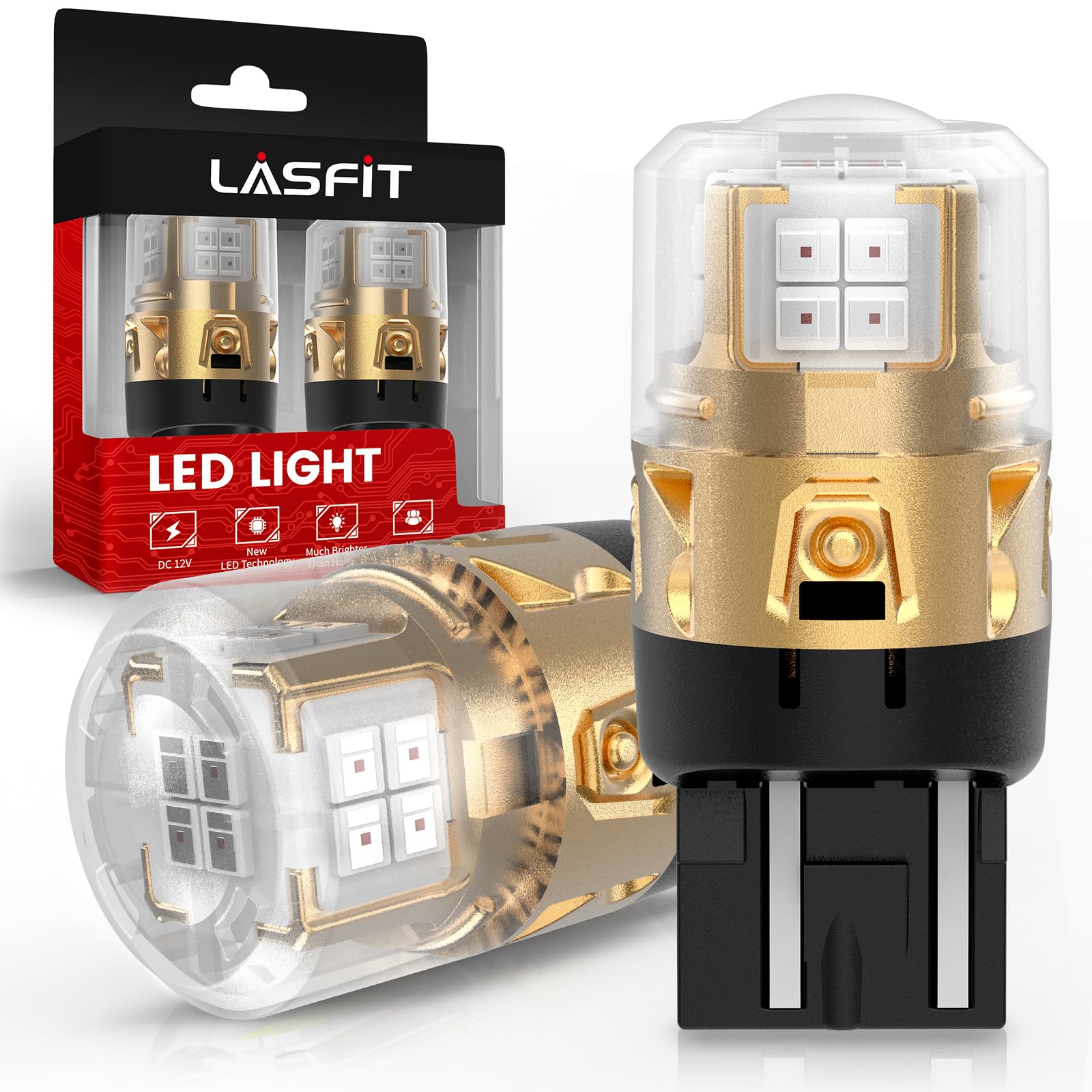 LASFIT L2 7440 7443 LED Bulbs Red Tail Lights, Super Bright T20 Replacement for Standard Socket, 7443 Size, 2pcs