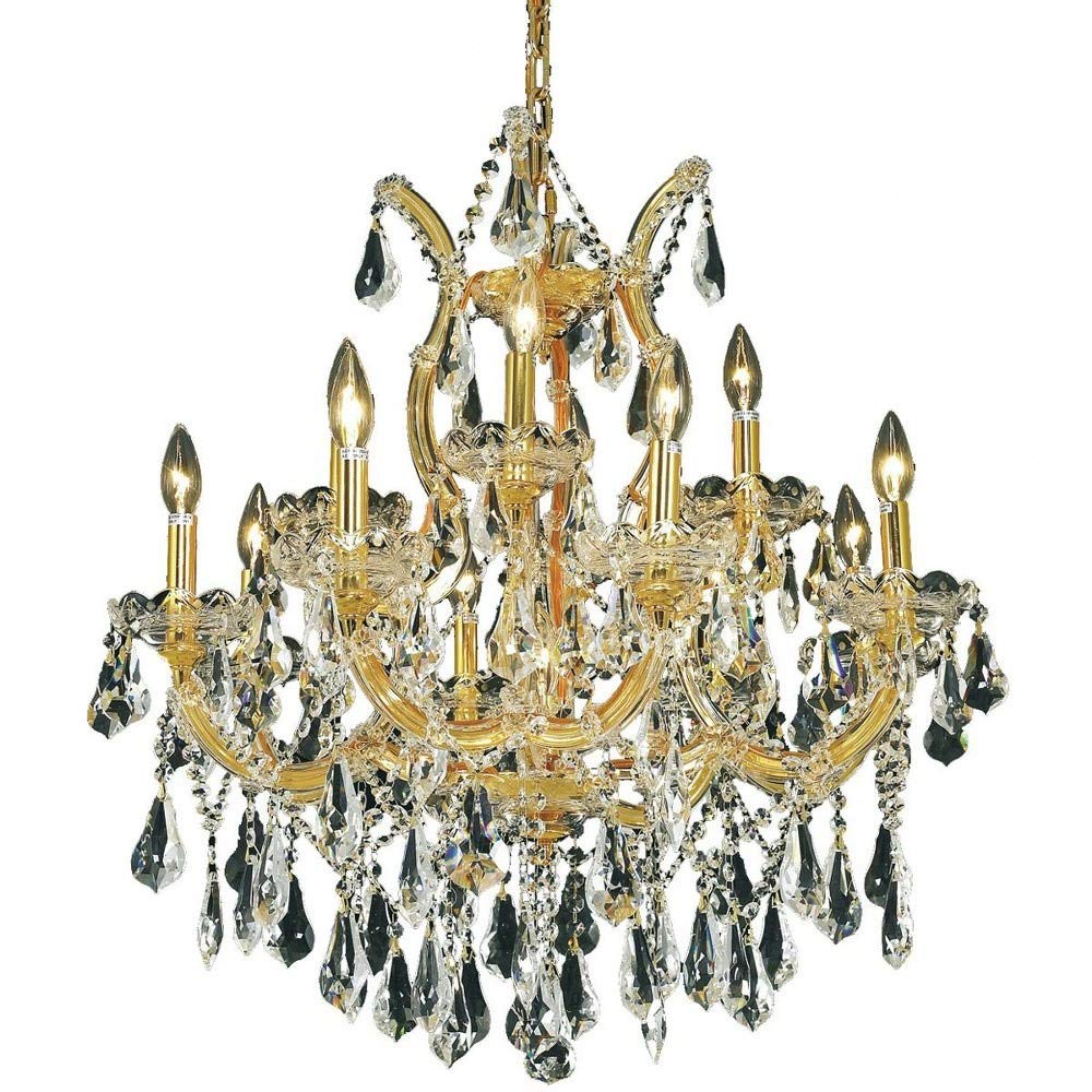 Elegant Lighting 2801D27G/RC Royal Cut Clear Crystal Maria Theresa 13-Light  Two-Tier Crystal Chandelier  Finished in Gold with Clear Crystals  27'' x 26''