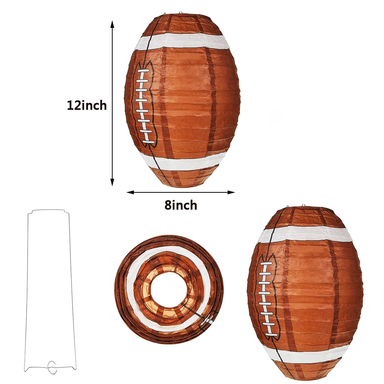 Mudder Football Paper Lanterns - 12 Pack, Multicolor, Metal Hanging Decorations for Birthday and Sports Parties