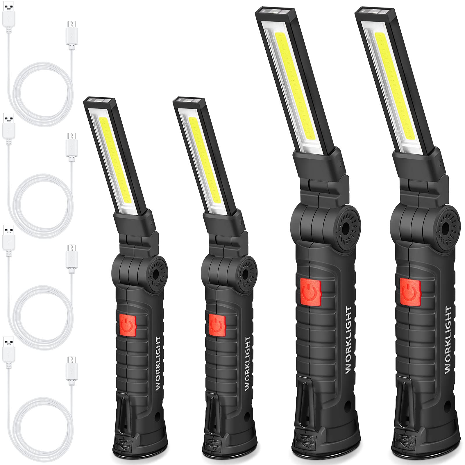 Honoson LED Work Light Cob Flashlight, 5 Modes, Rechargeable, Magnet Base, Hook, 360° Rotate, Small & Large, Black, Model: 336