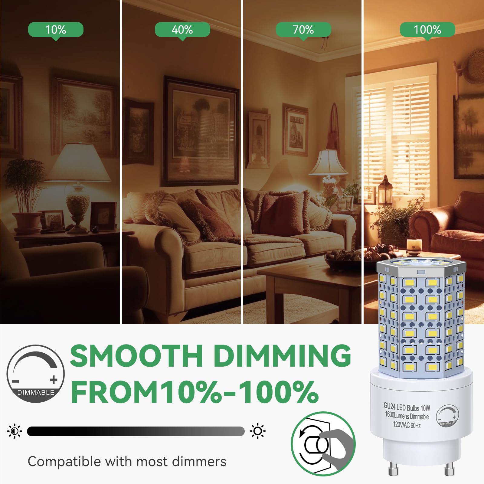 BMXKPO GU24 LED Light Bulb 10W Dimmable 5000K Daylight 1600 Lumens (100W Equivalent) - 4-Pack, Aluminum
