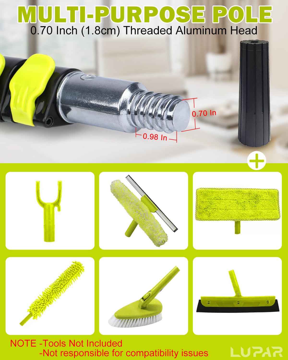 Lupar Telescoping Light Bulb Changer Pole Kit, 3 FT to 12 FT, Includes 2 Baskets & Suction Cup for High Ceilings and Recessed Lights