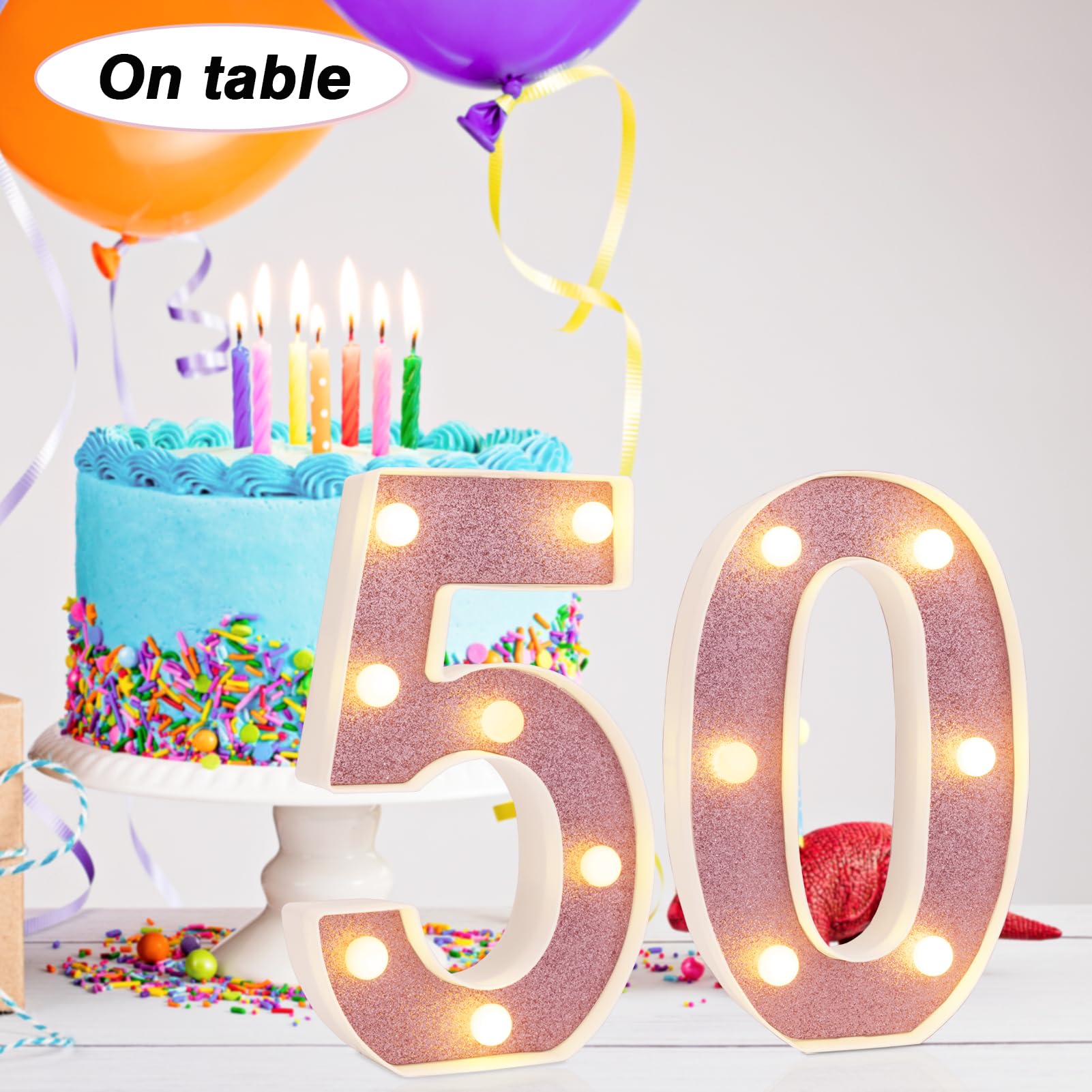 DyingSwan LED Marquee Number 0, Light Up Table Decor, 8.58 Inch, Pink Glitter, Battery Powered, Plastic