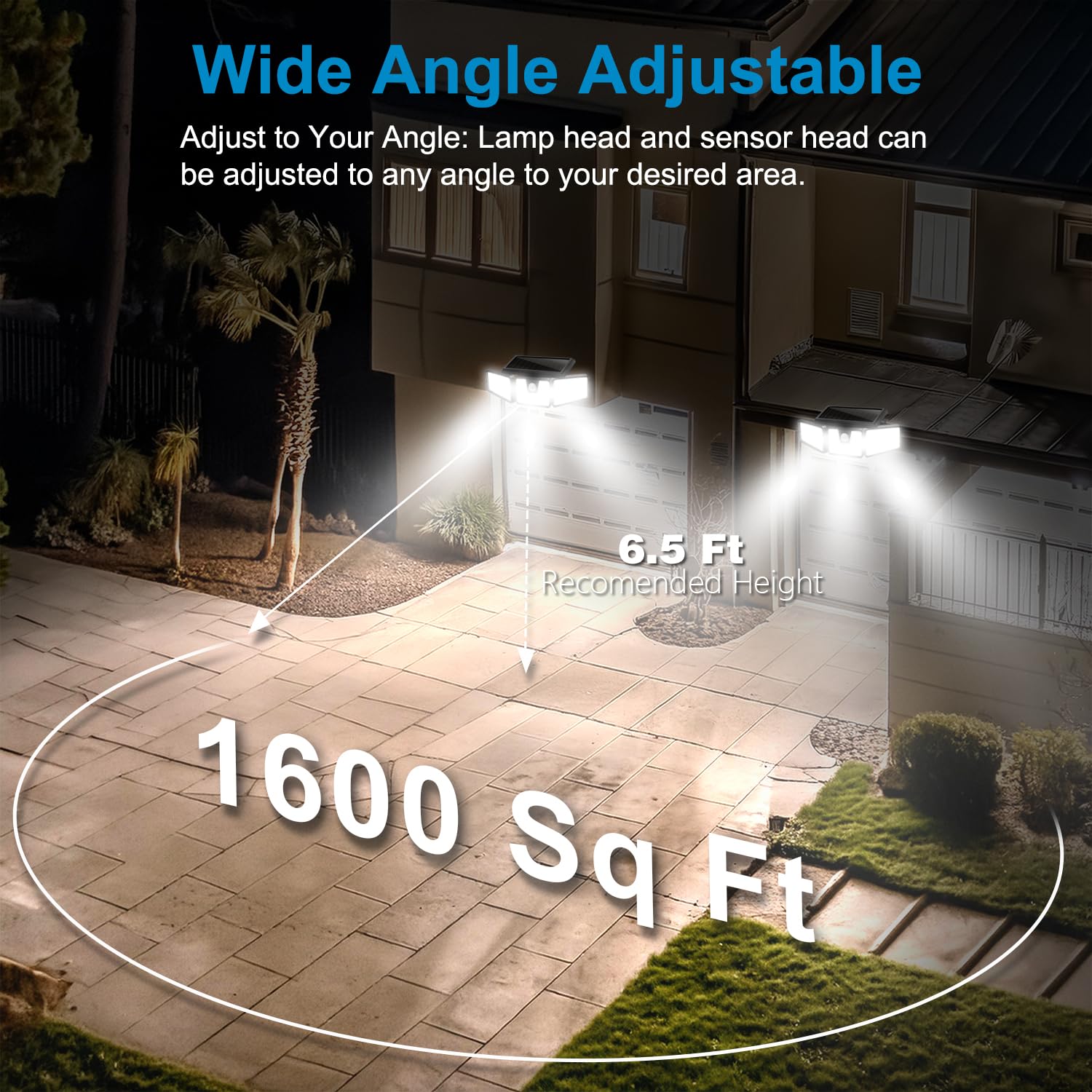 Ameritop Solar Lights Outdoor, 2 Pack Led High Brightness Cordless Solar Motion Sensor Lights; 3 Adjustable Heads, 270? Wide Ang