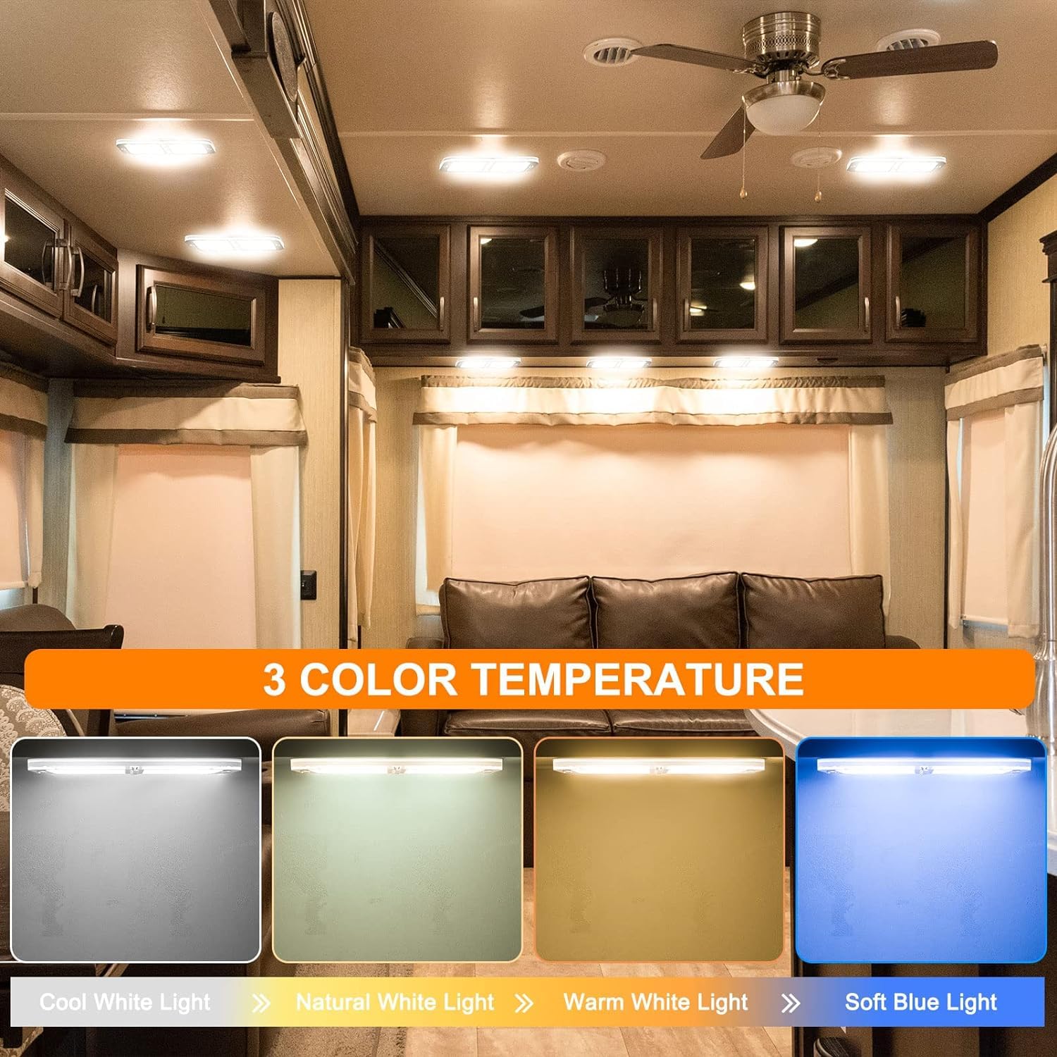 BlueFire 800LM Dimmable RV Ceiling LED Lights, 12-18V, Large - 1 Pack, Acrylic, Cool White/Warm Natural White, Model MS038X4