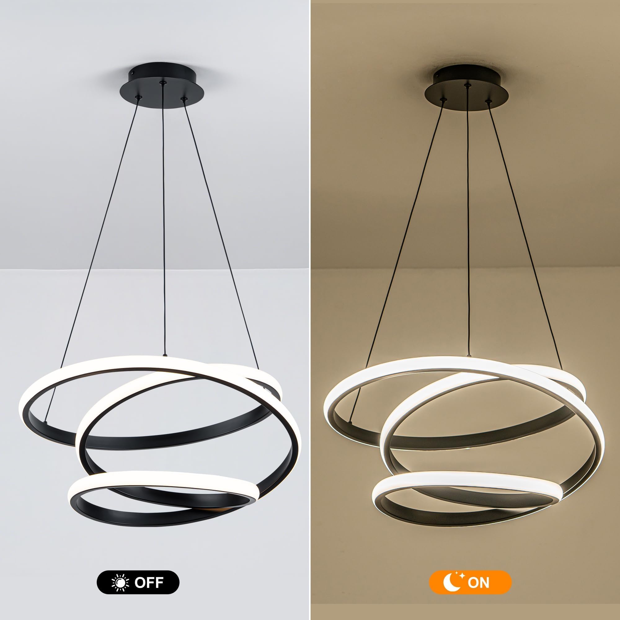 Mayful Modern Chandelier With Remote Control  3-Color Dimmable Led Pendant Light Fixtures  Height Adjustable Kitchen Island Lighting For Dining Room Bedroom Living Room Foyer Office Black 19.7 Inches