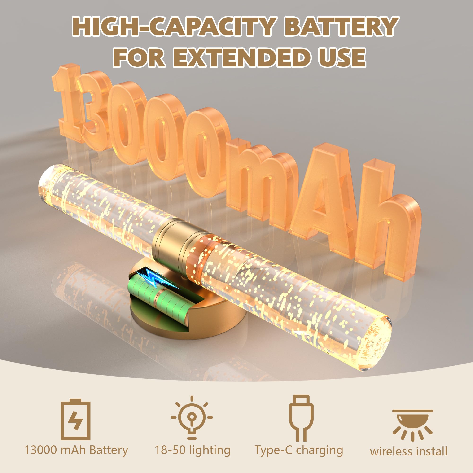 Gift4U Gold Battery Operated Wall Sconce - 13000mAh Rechargeable Light, 15 Color Dimmable, Remote Control, Crystal, 1 pcs